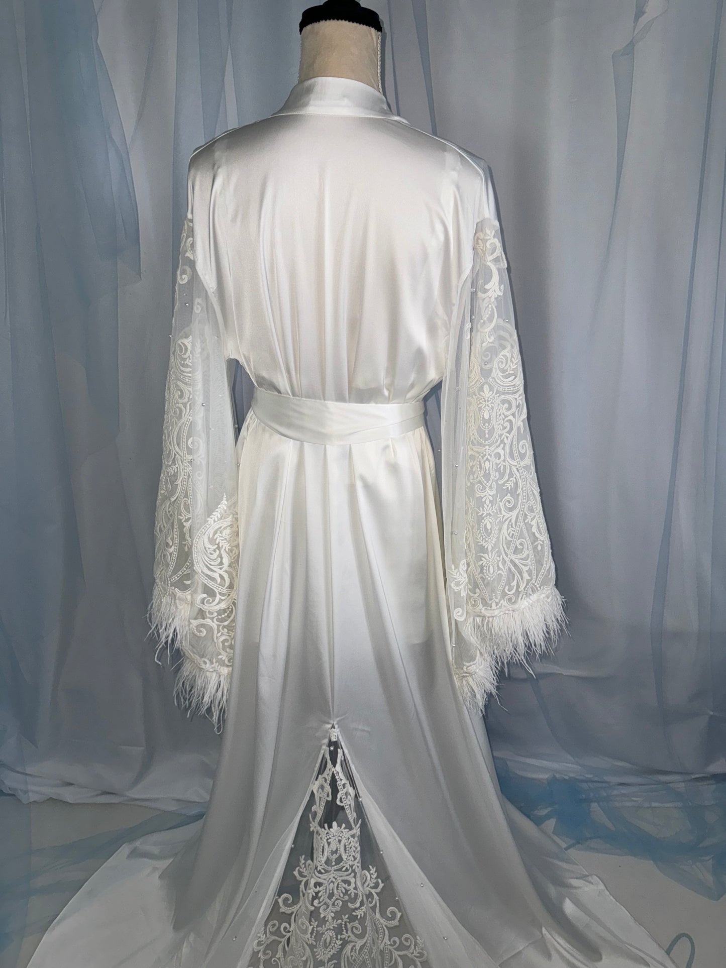 Lace & Ostrich Feather Silk Gown