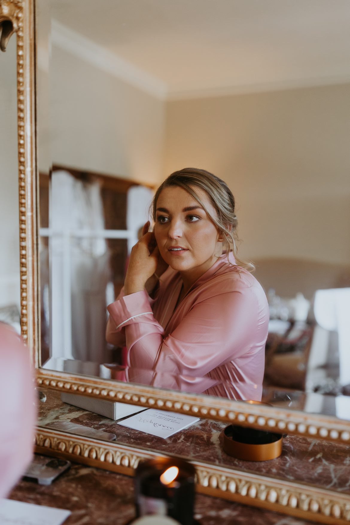 Blush Pink Robe & Ivory Trim