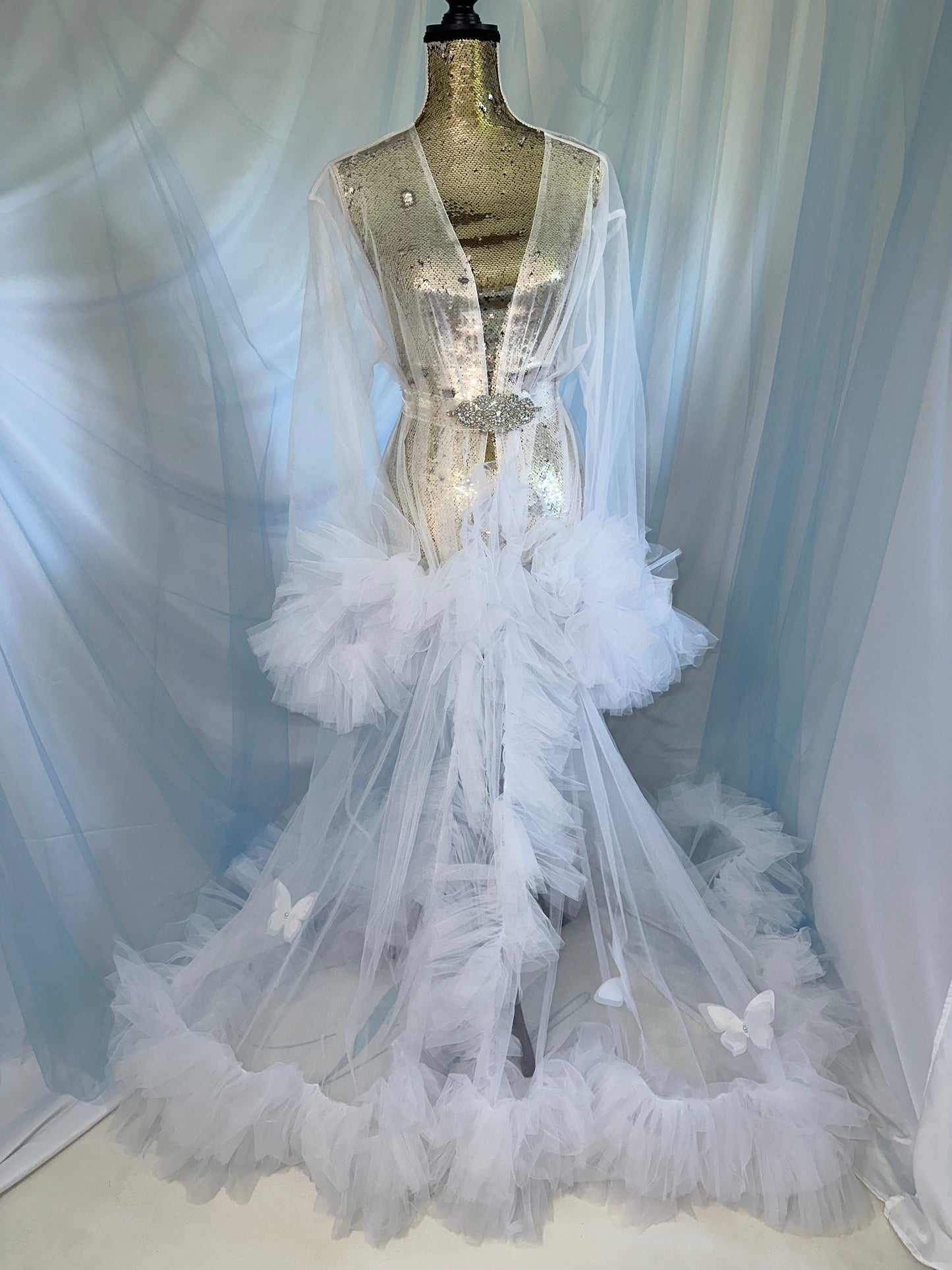 Ruffle Gown With Scattered Butterflies
