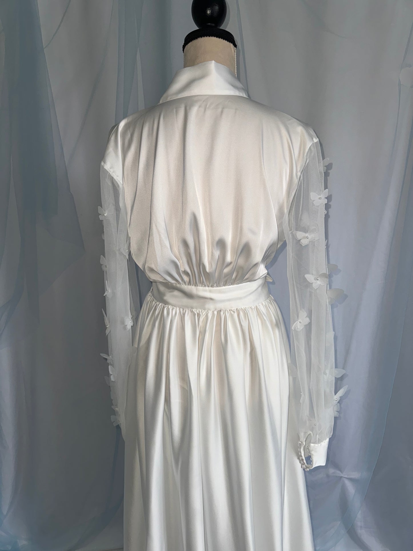 Silk Gown With Butterfly Tulle Sleeves