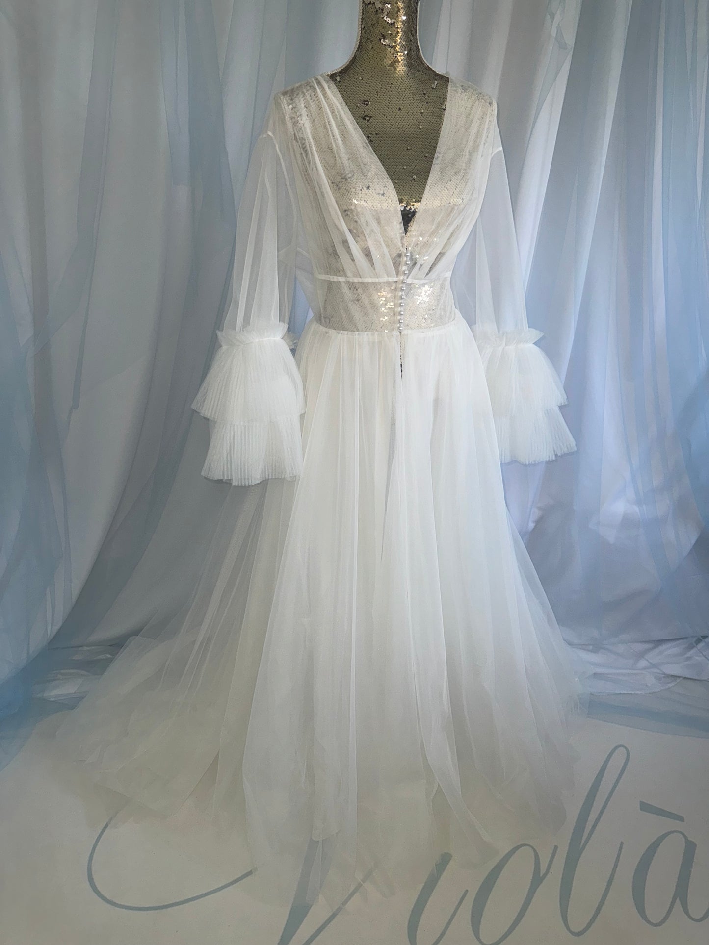Tulle Gown With Pearl Buttons
