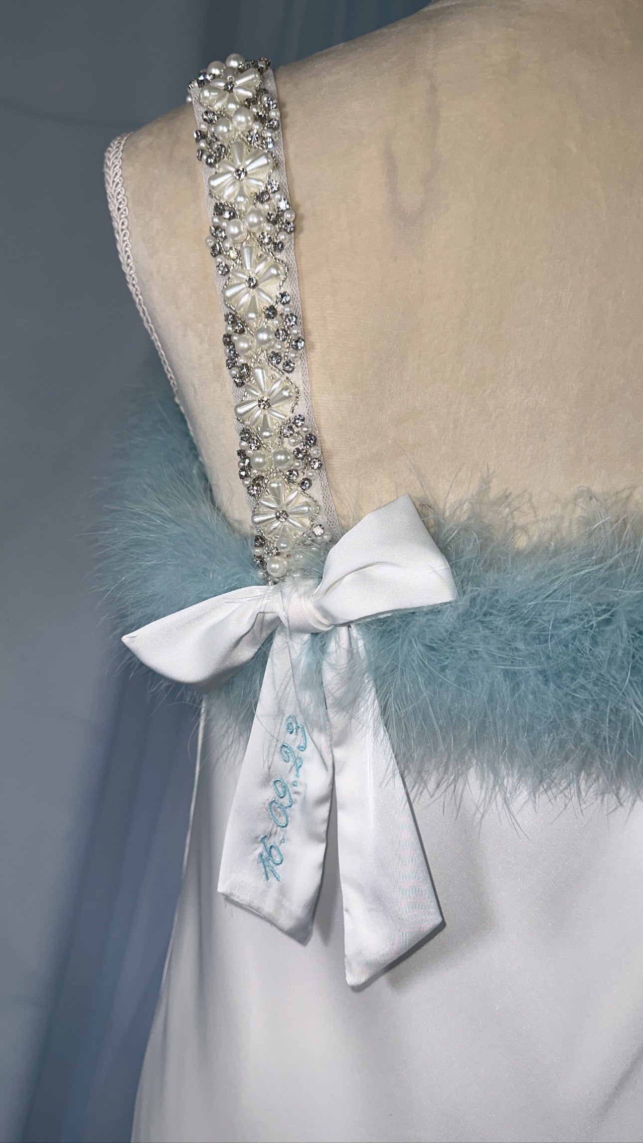 Blue Feather Trim Silk Cami