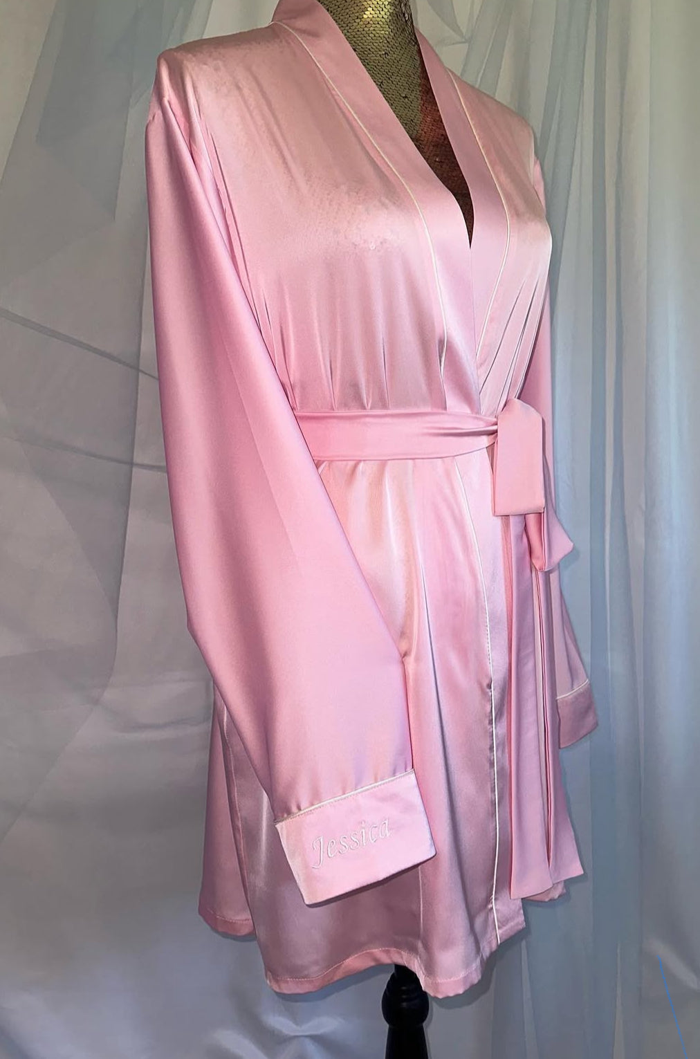 Pink Robe & Ivory Trim