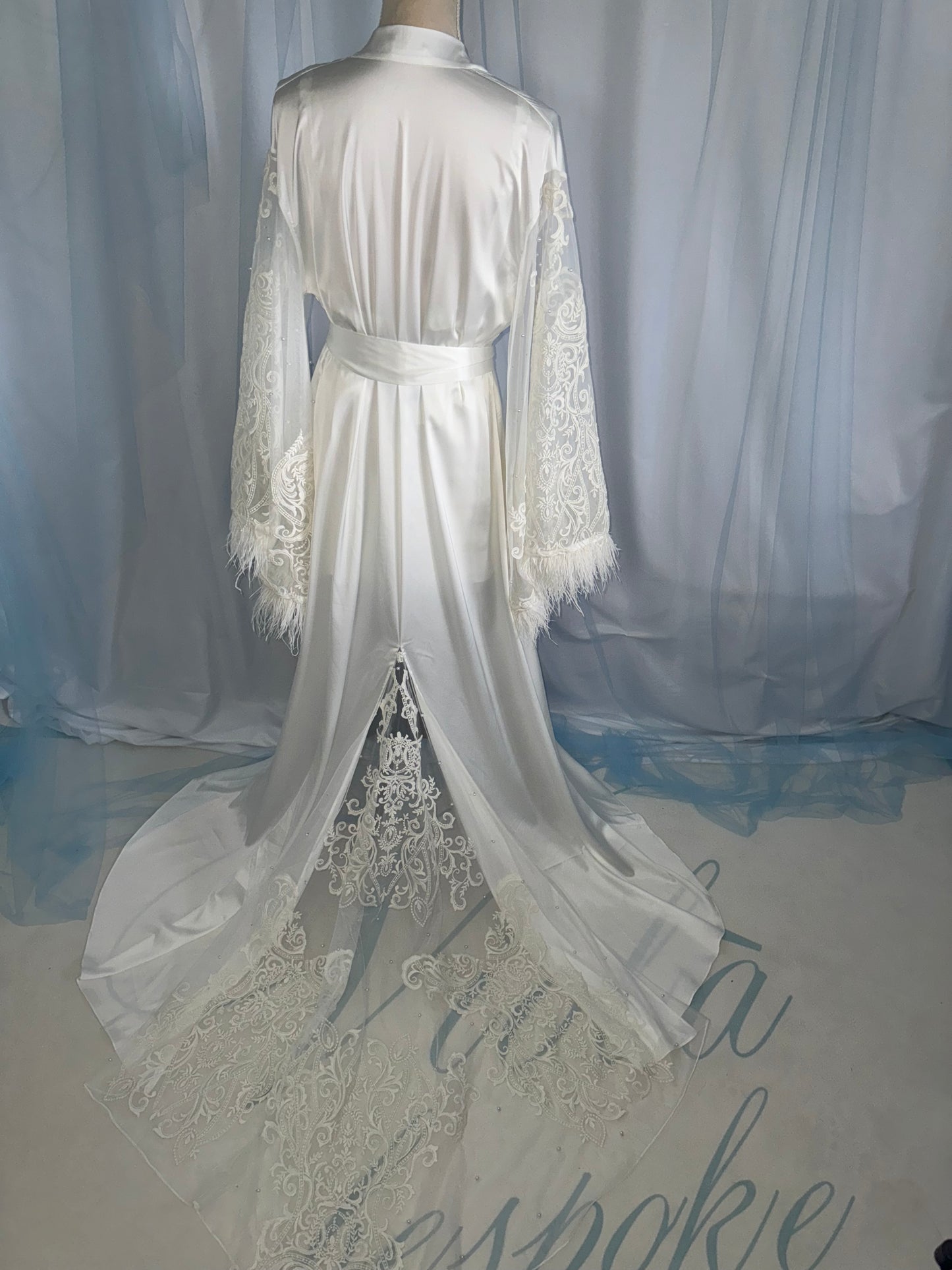 Lace & Ostrich Feather Silk Gown