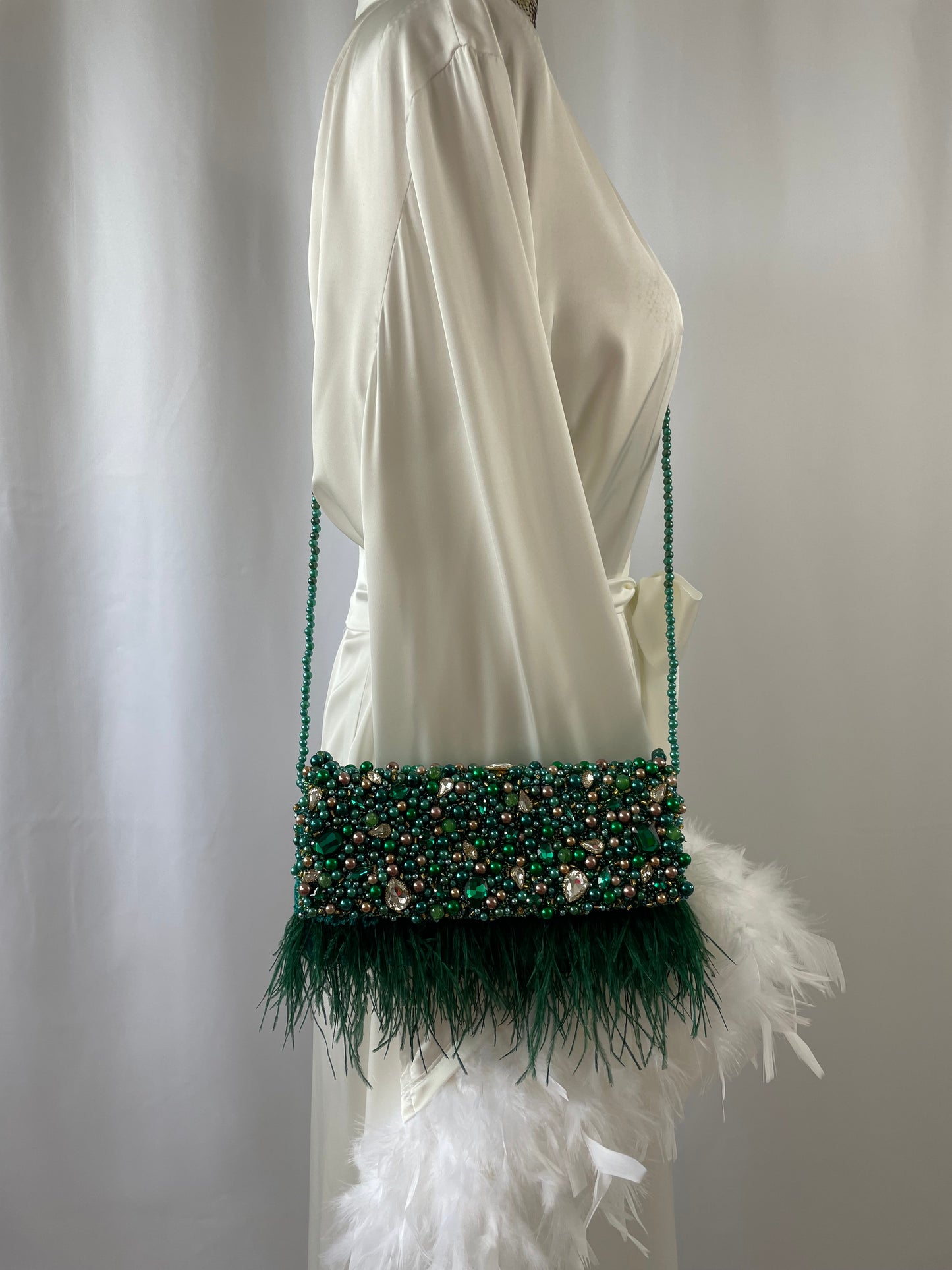 Green Hand beaded pearl bag