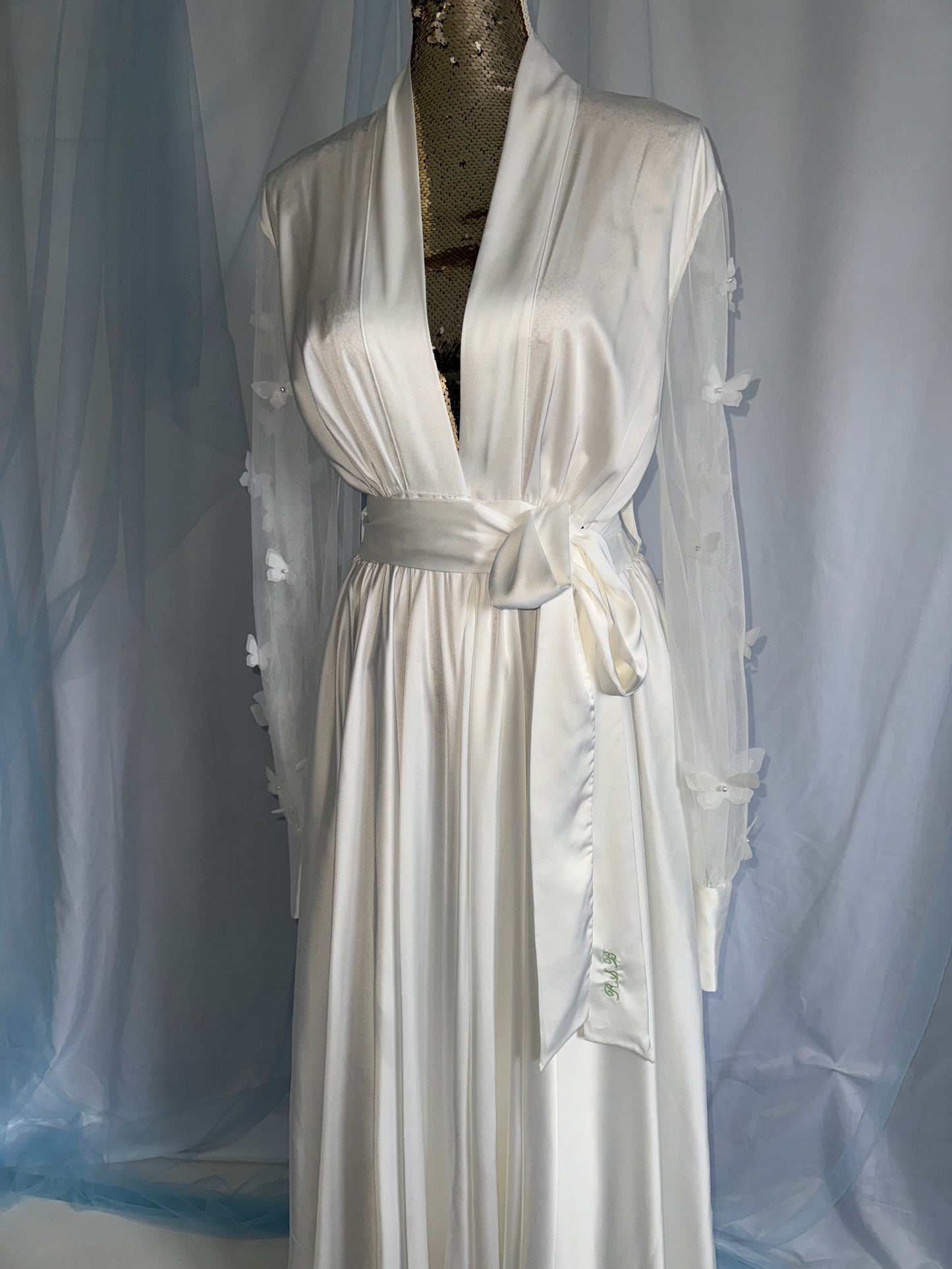 Silk Gown With Butterfly Tulle Sleeves