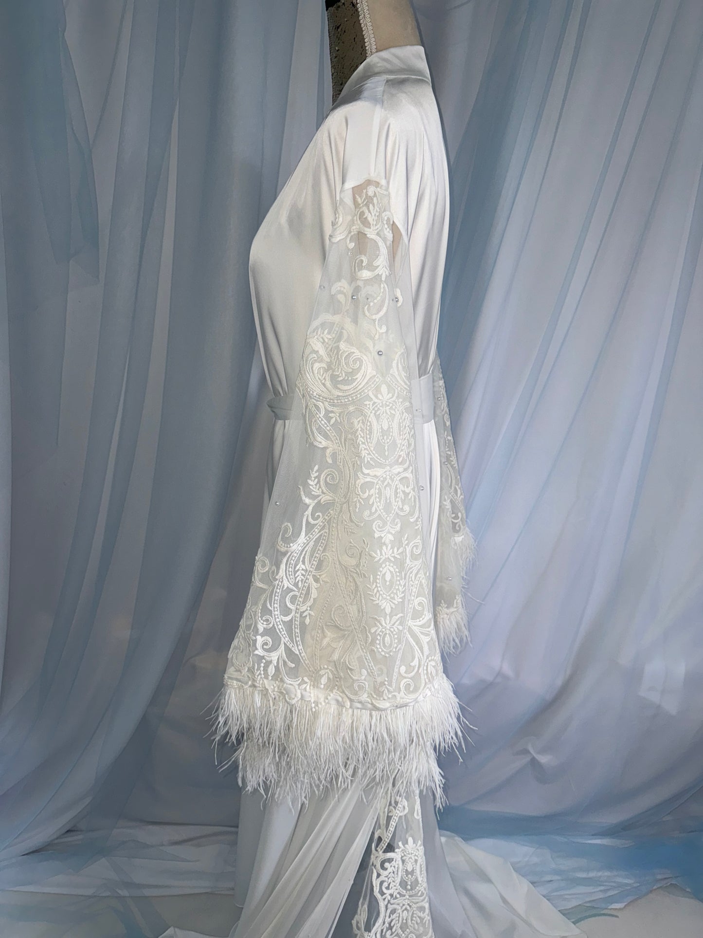 Lace & Ostrich Feather Silk Gown