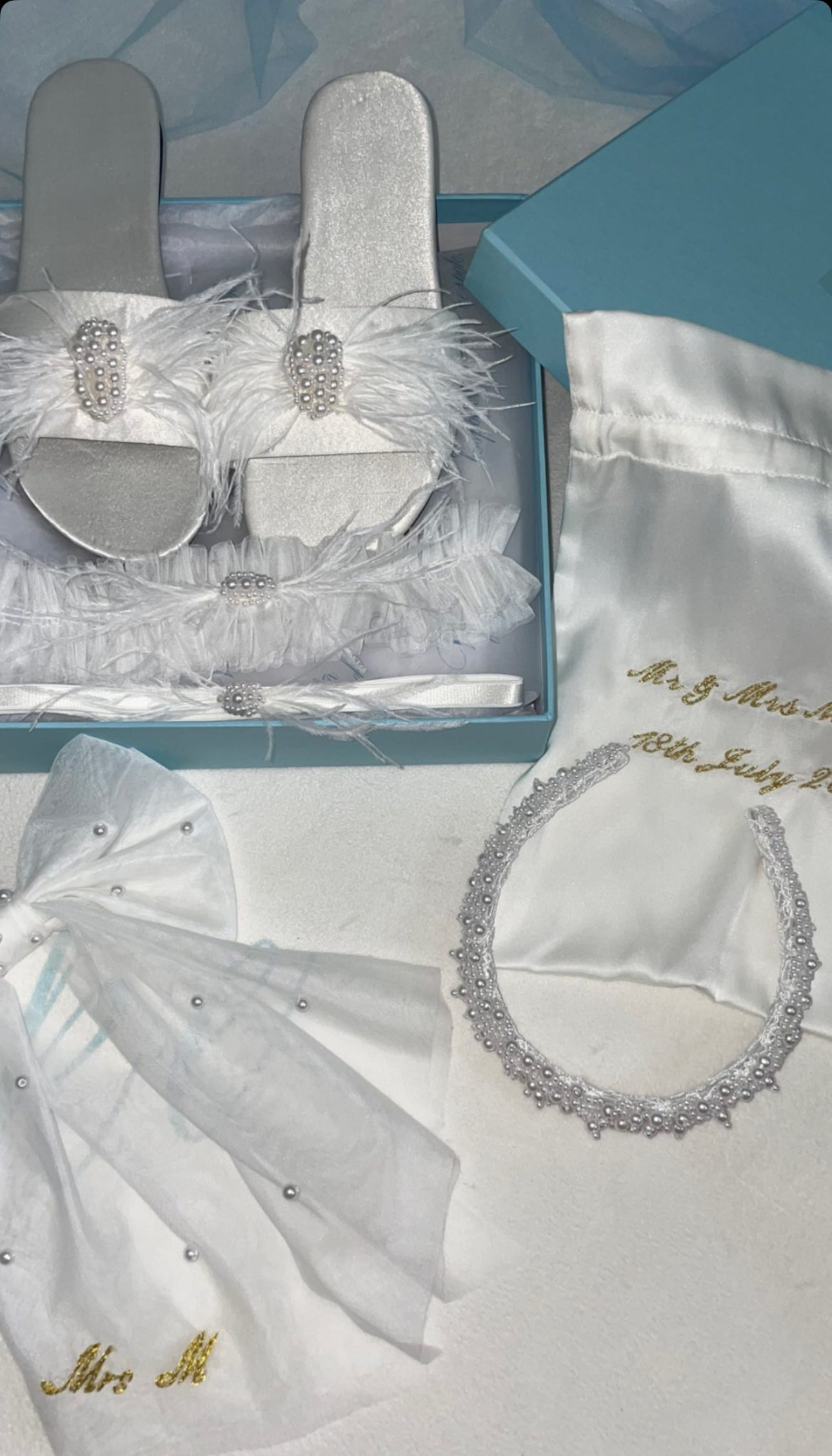 Ostrich Feather & Pearl Slippers