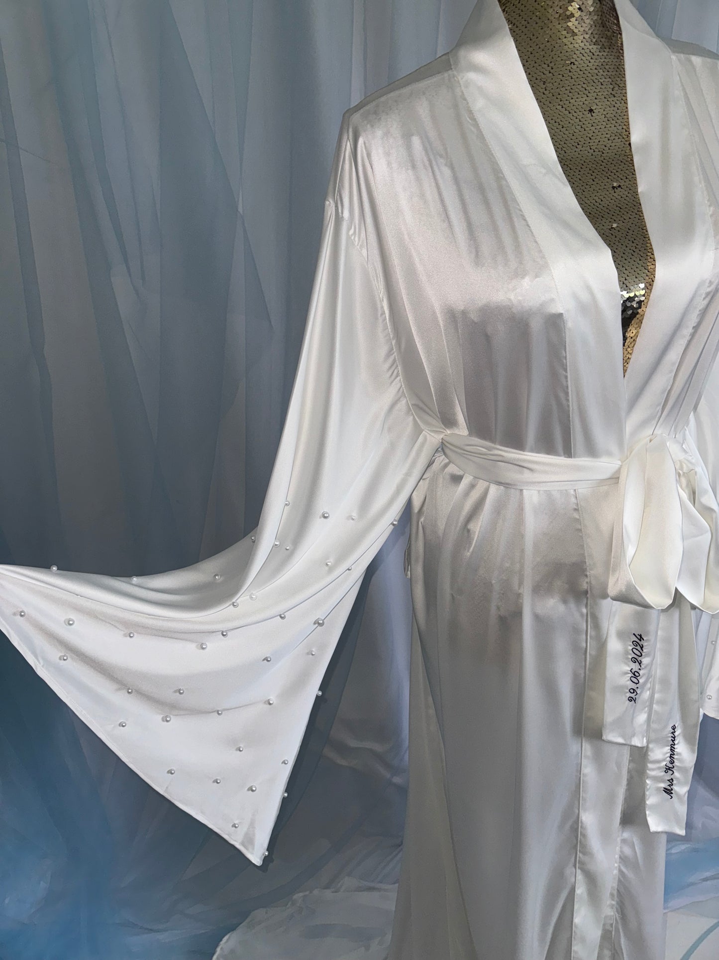 Silk Gown With A Wide Pearl Drop Sleeve