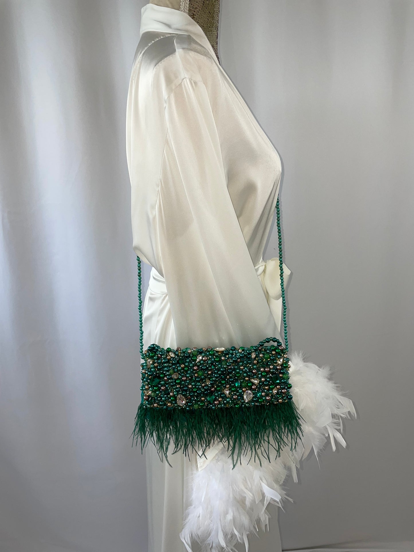 Green Hand beaded pearl bag