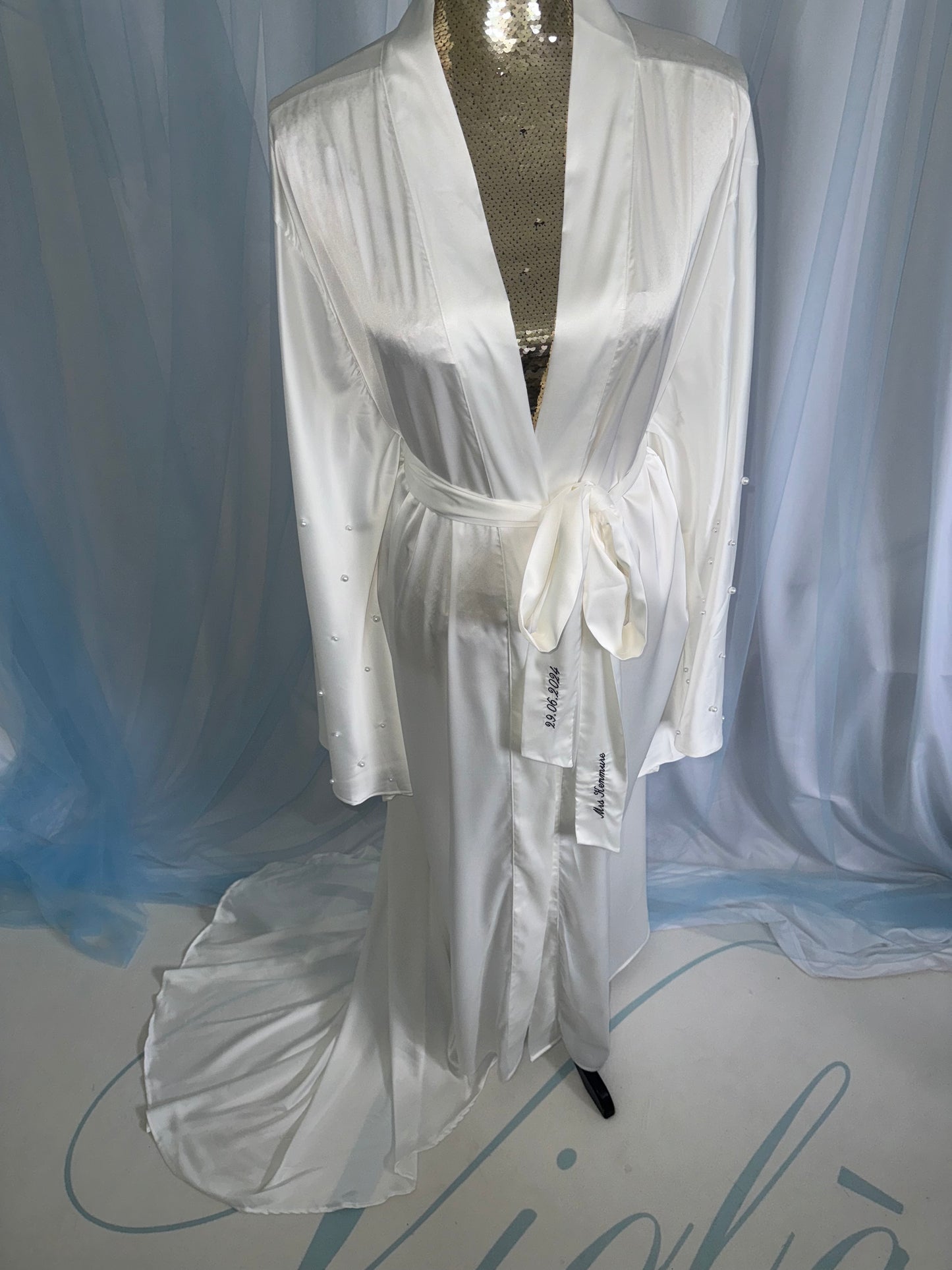 Silk Gown With A Wide Pearl Drop Sleeve