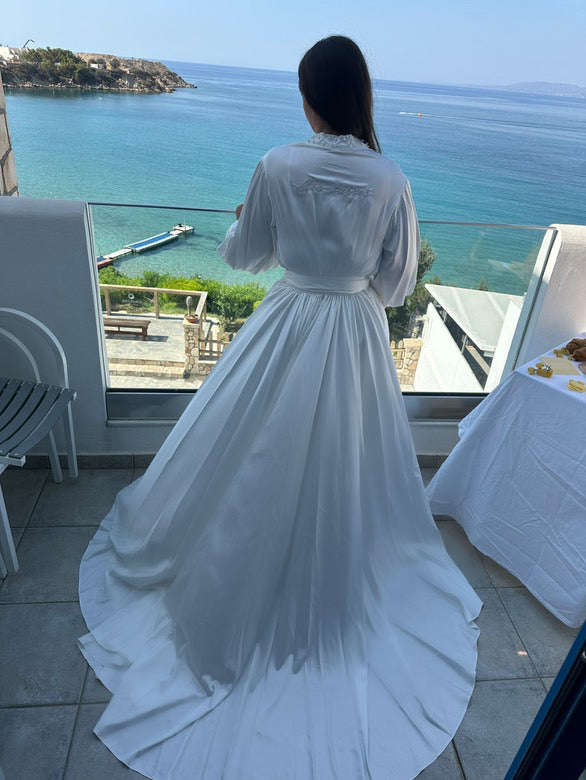 Pearl Trim Silk Gown