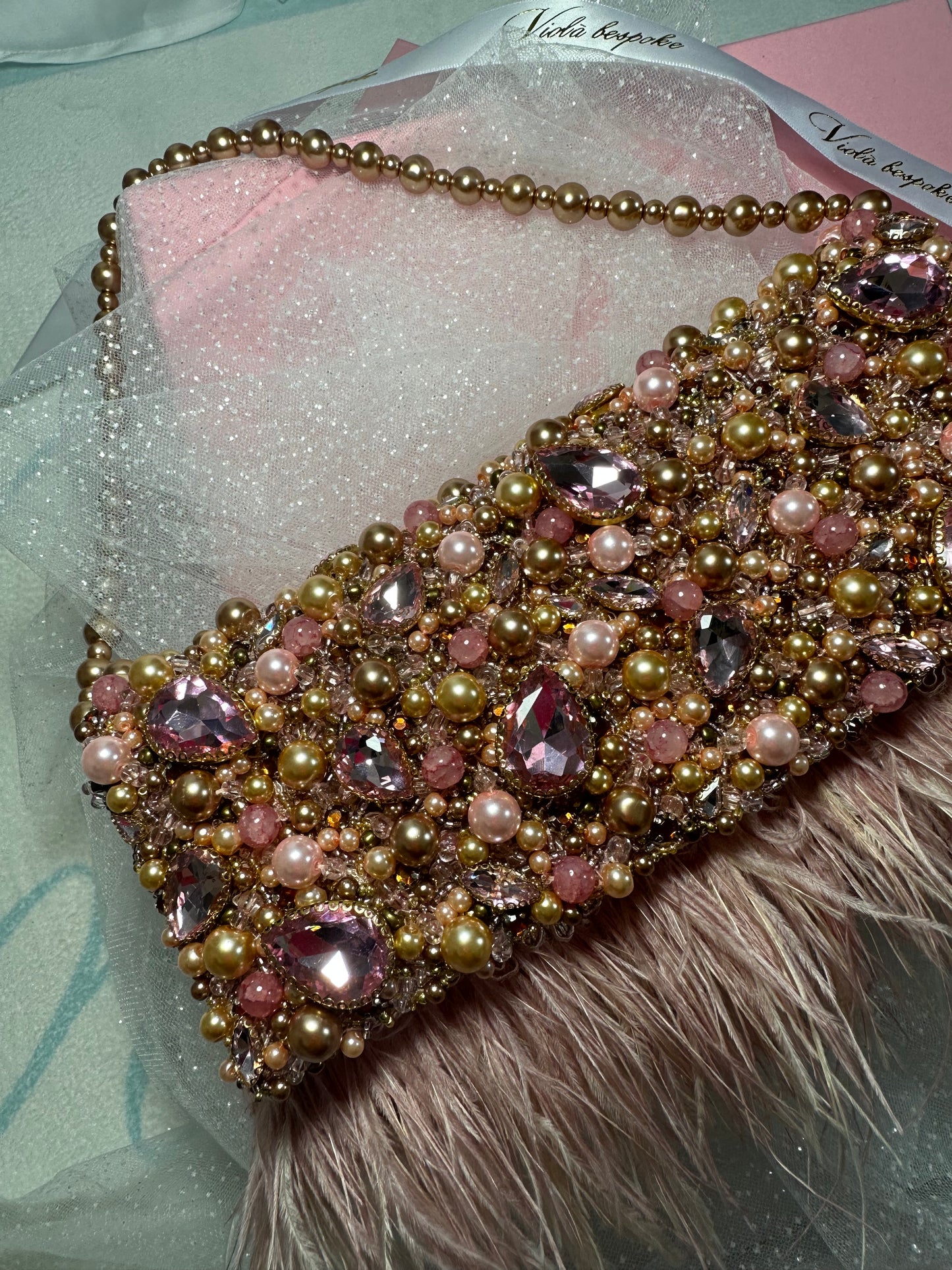 Blush Pink Hand beaded pearl bag