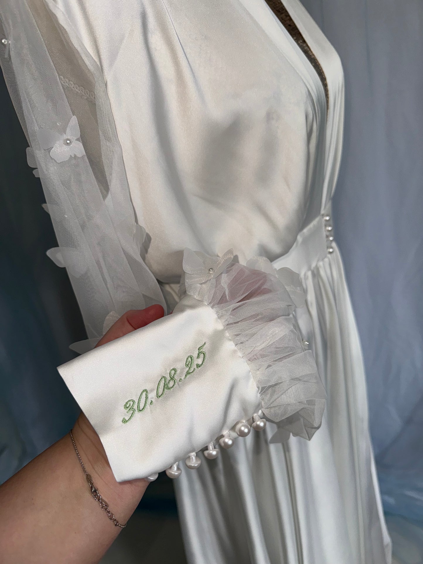 Silk Gown With Butterfly Tulle Sleeves