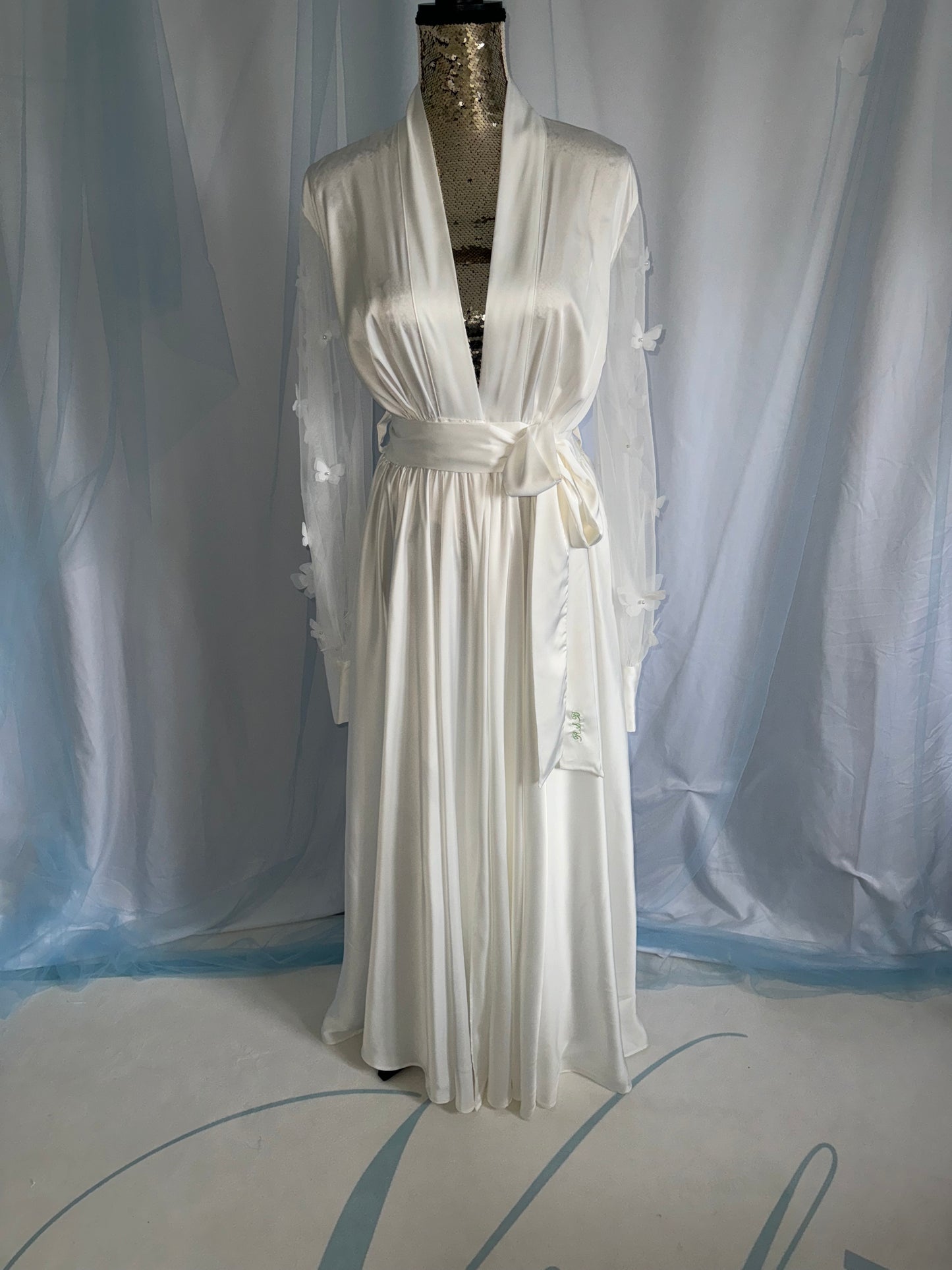 Silk Gown With Butterfly Tulle Sleeves