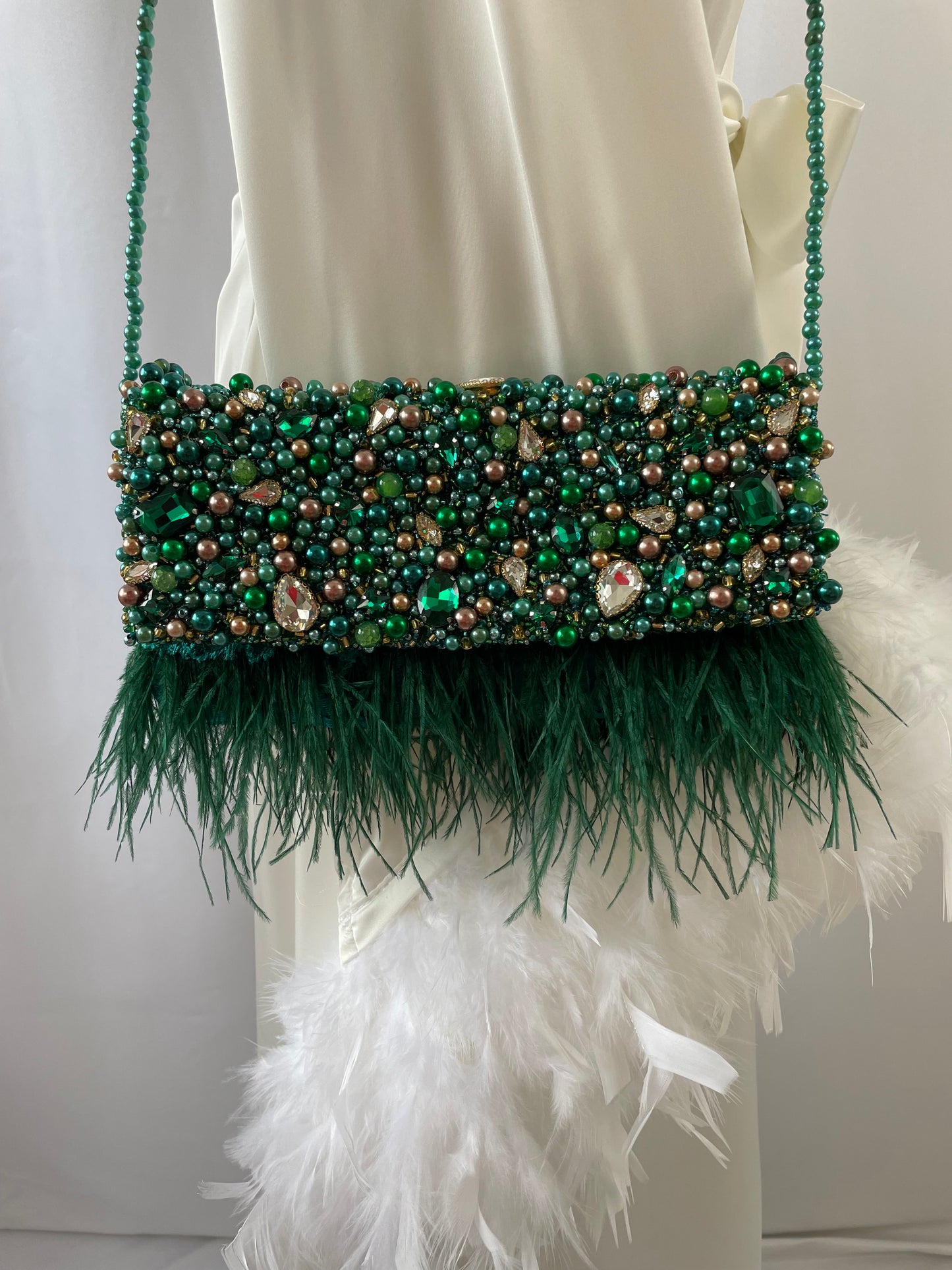 Green Hand beaded pearl bag