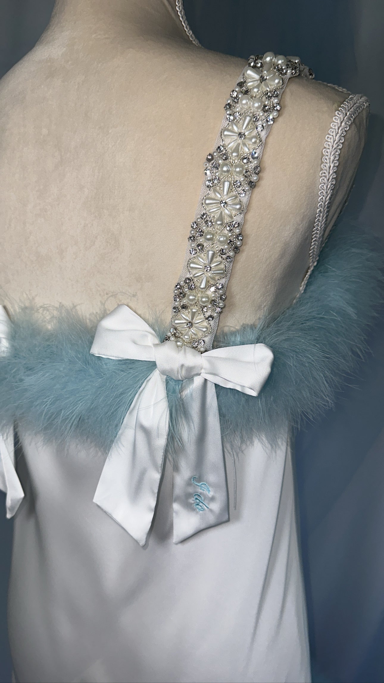 Blue Feather Trim Silk Cami