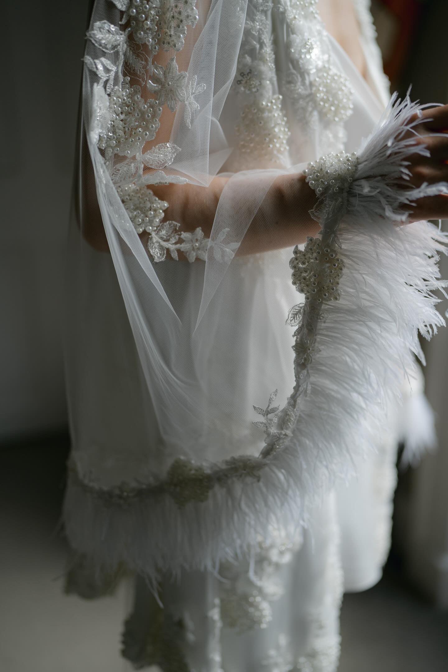 Fully Beaded Ostrich Feather Short Gown