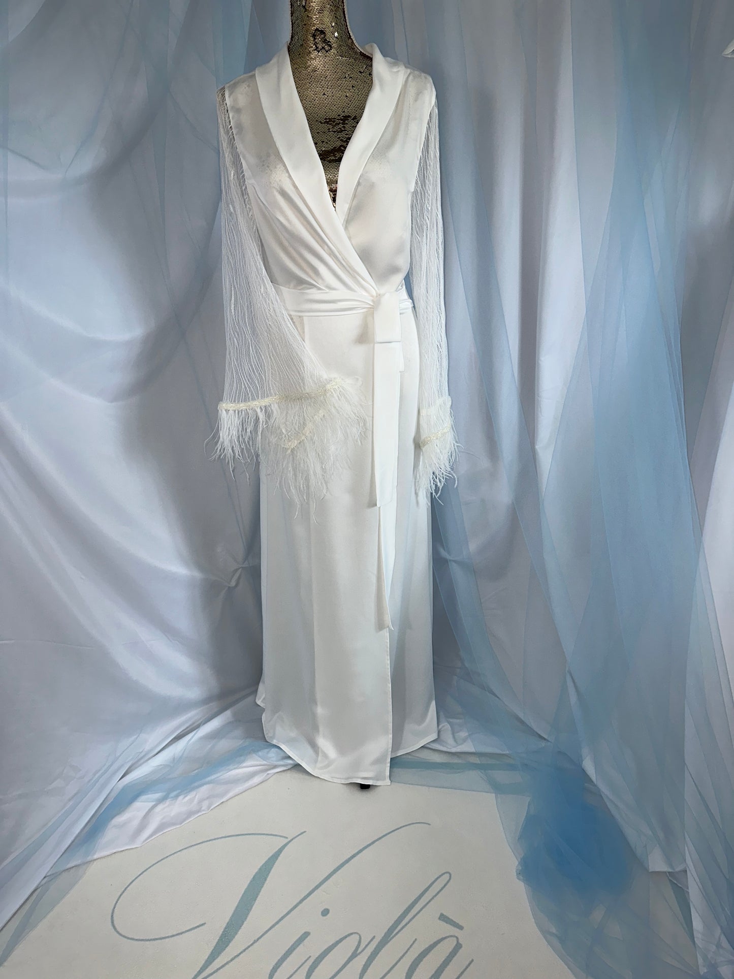 Cotton blend Tulle & Ostrich Gown
