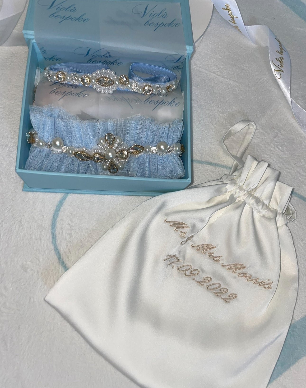 Blue Beaded Garter & Tossing Garter