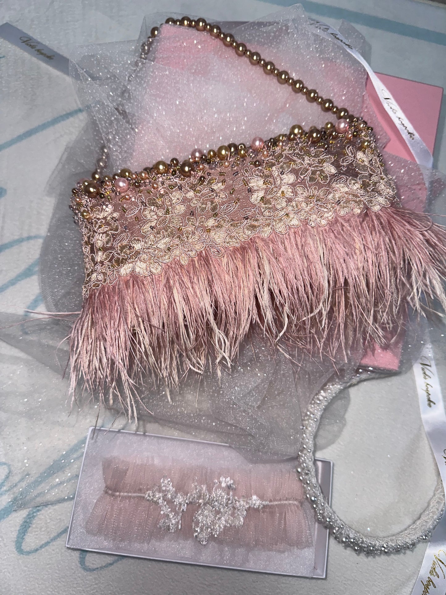Blush Pink Hand beaded pearl bag