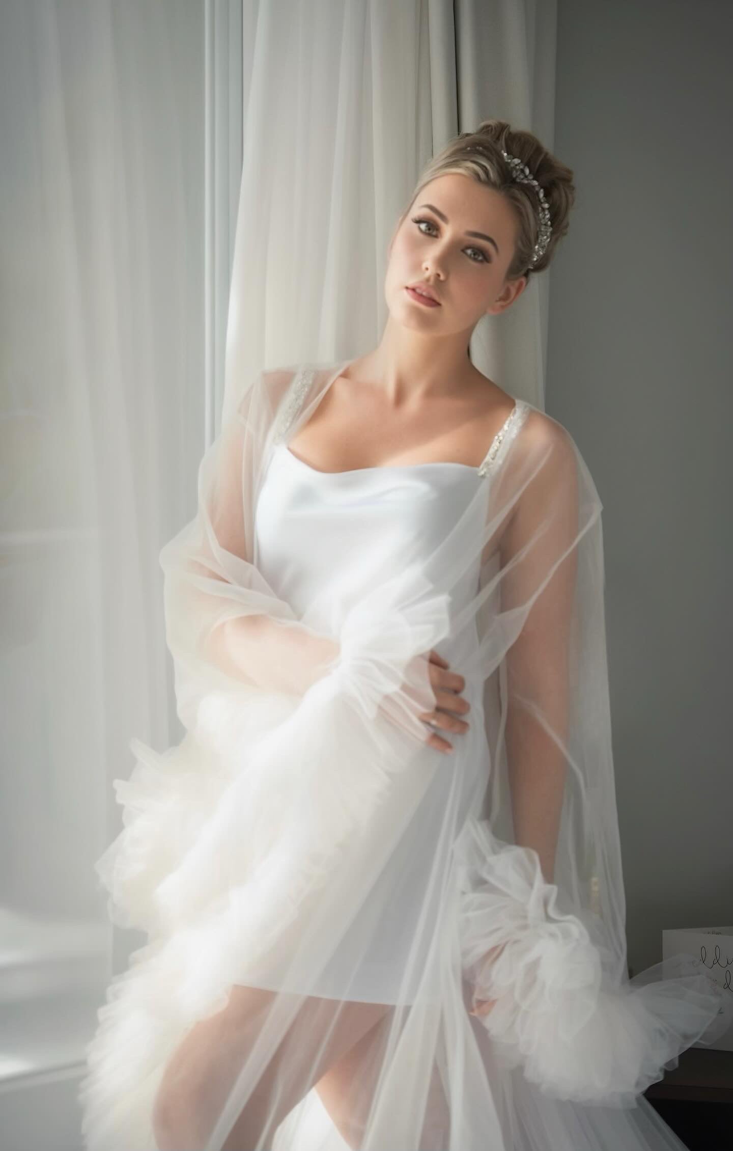 Ruffle Gown With Scattered Butterflies
