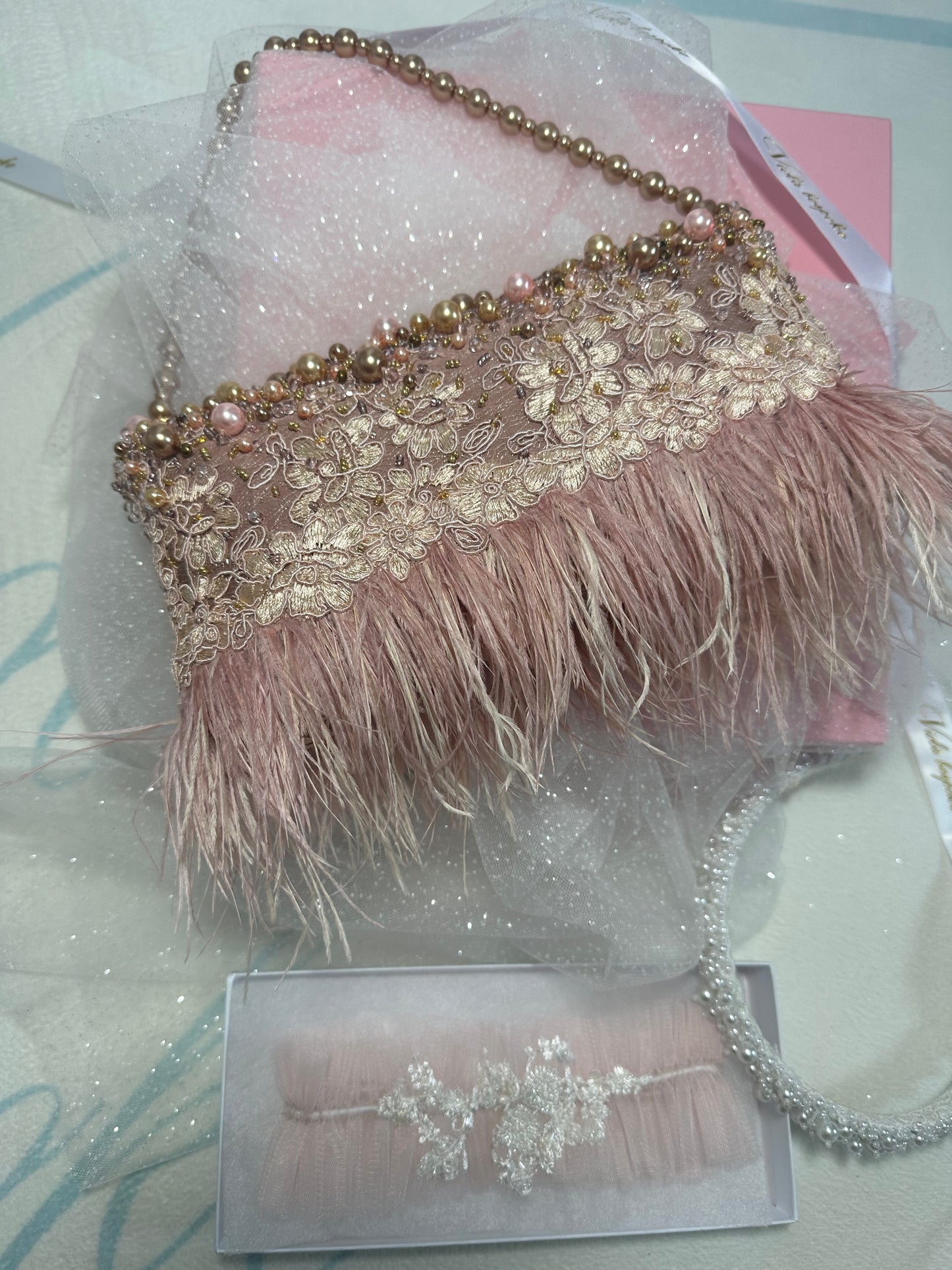 Blush Pink Hand beaded pearl bag