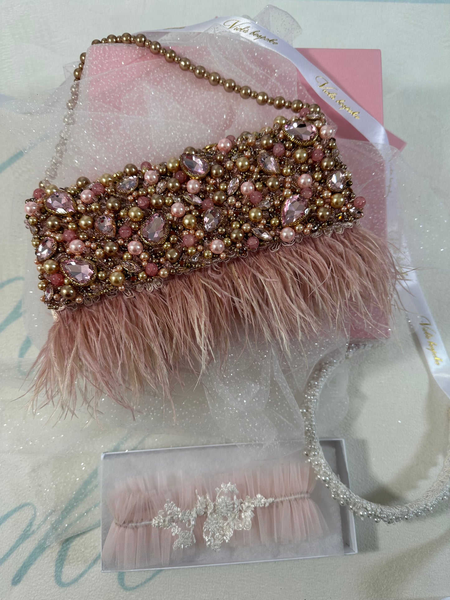 Blush Pink Hand beaded pearl bag