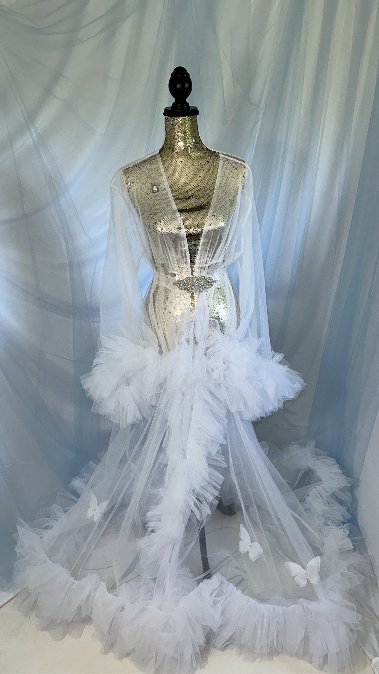 Ruffle Gown With Scattered Butterflies