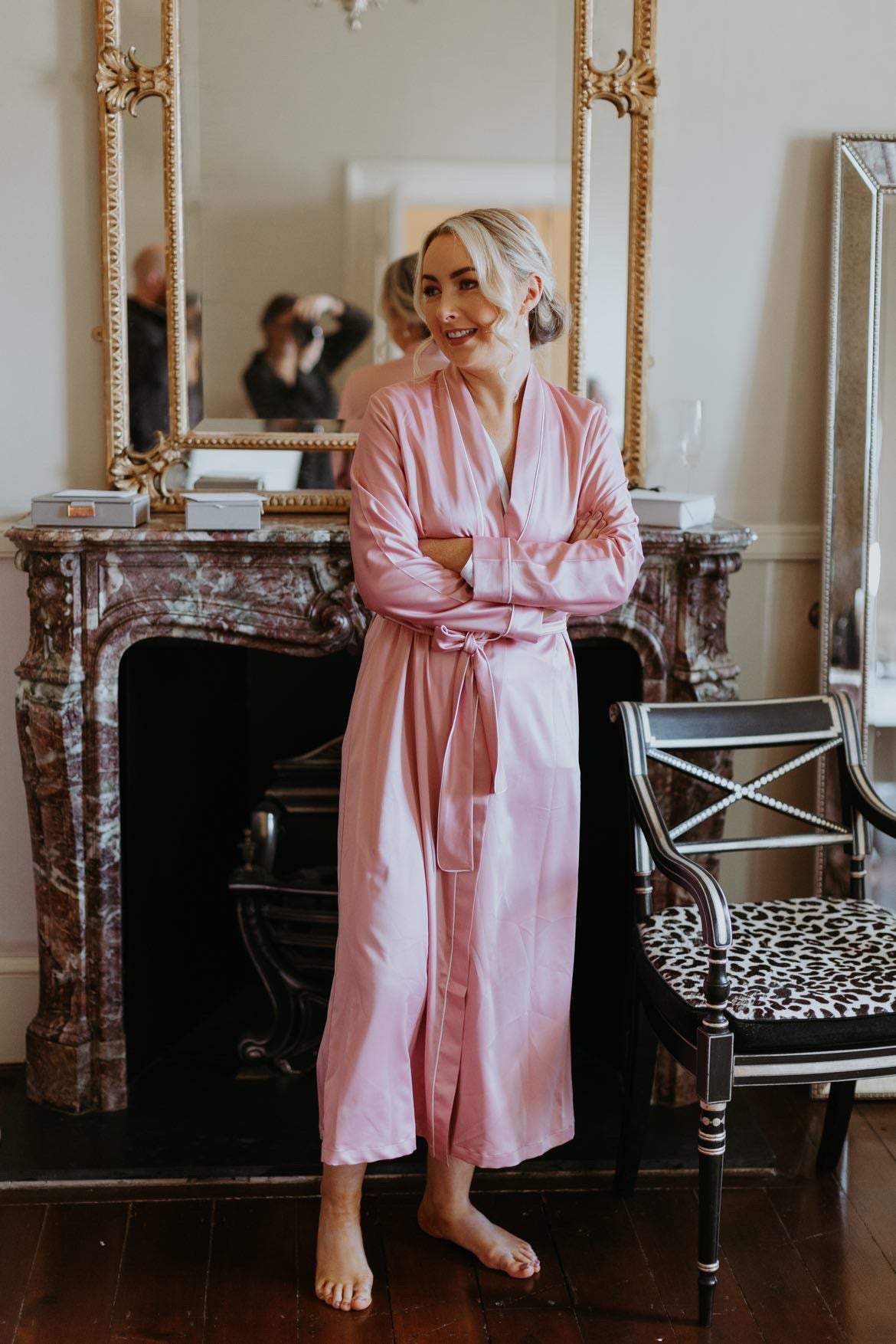 Blush Pink Robe & Ivory Trim