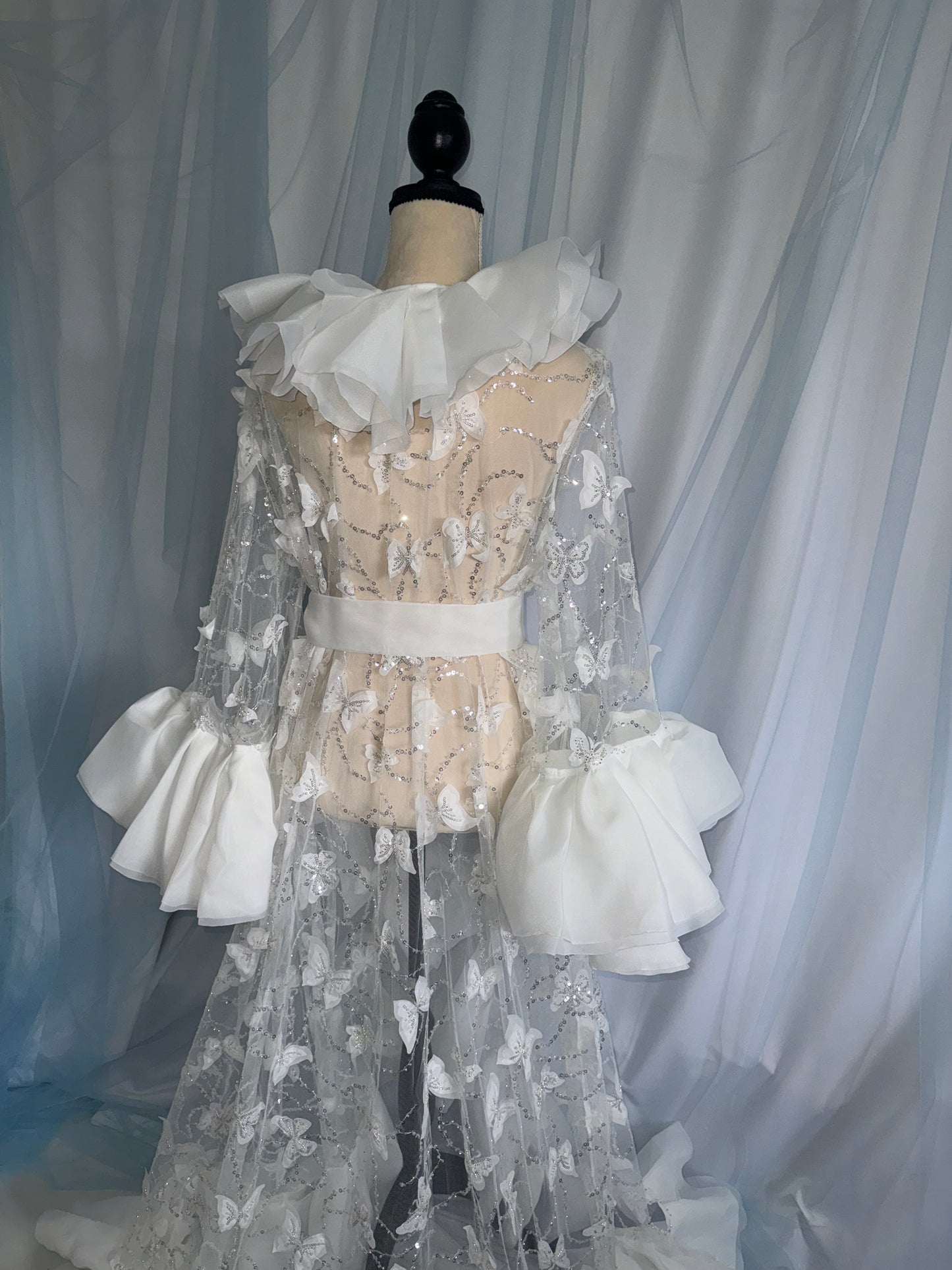 Ruffle Gown With Butterfly Tulle