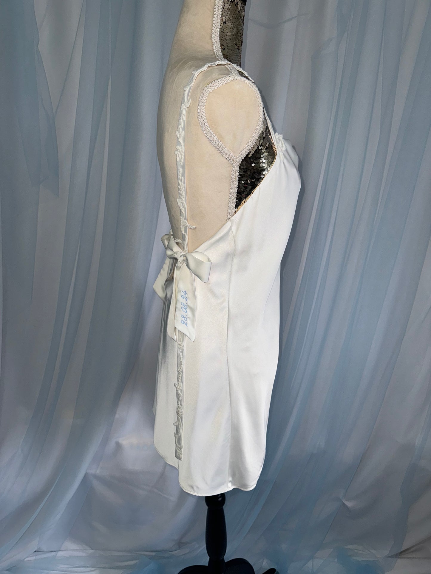Lace & Ostrich Feather Silk Gown