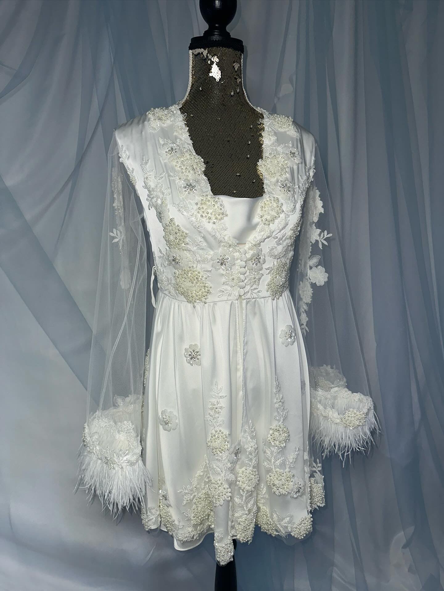 Fully Beaded Ostrich Feather Short Gown