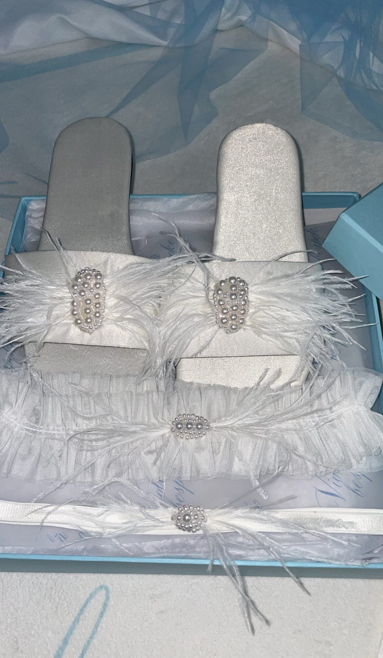 Ostrich Feather & Pearl Slippers