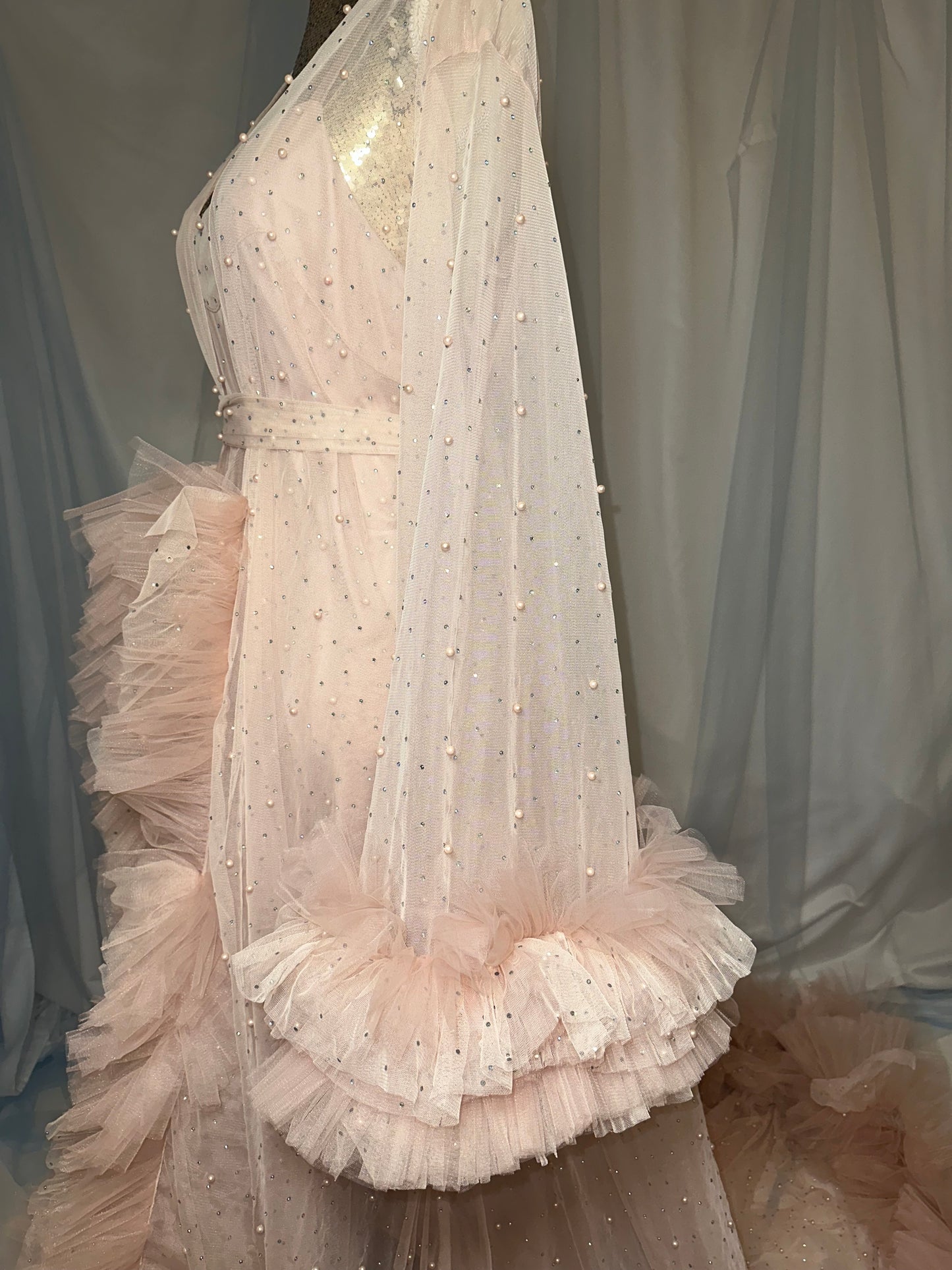 Blush Pink & Pearl Tulle Gown