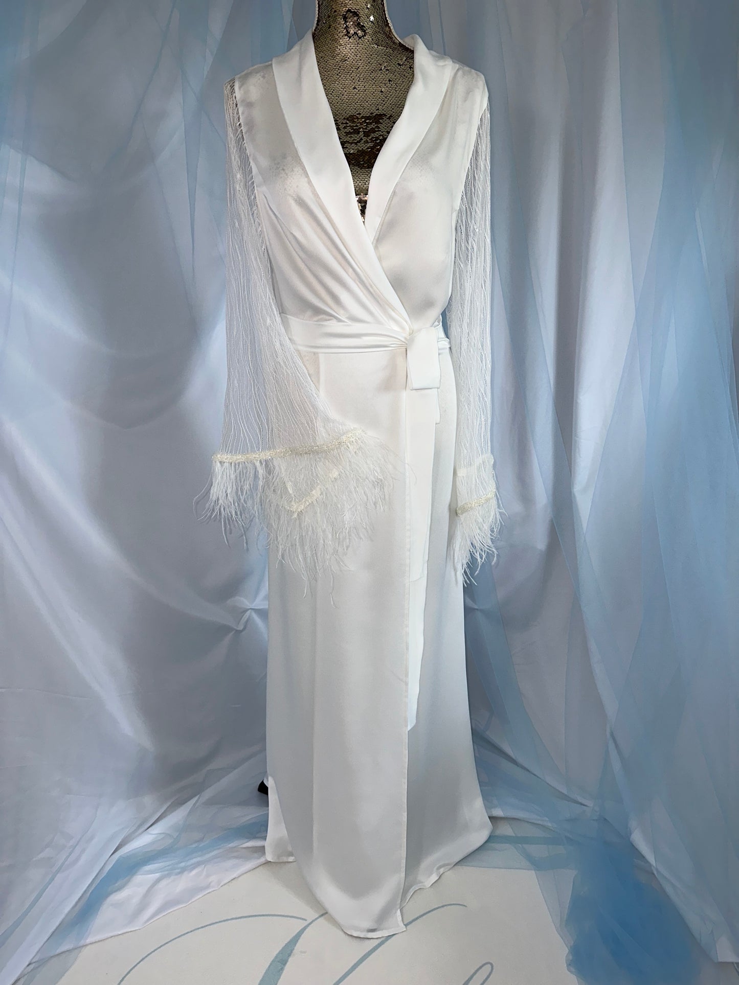 Cotton blend Tulle & Ostrich Gown