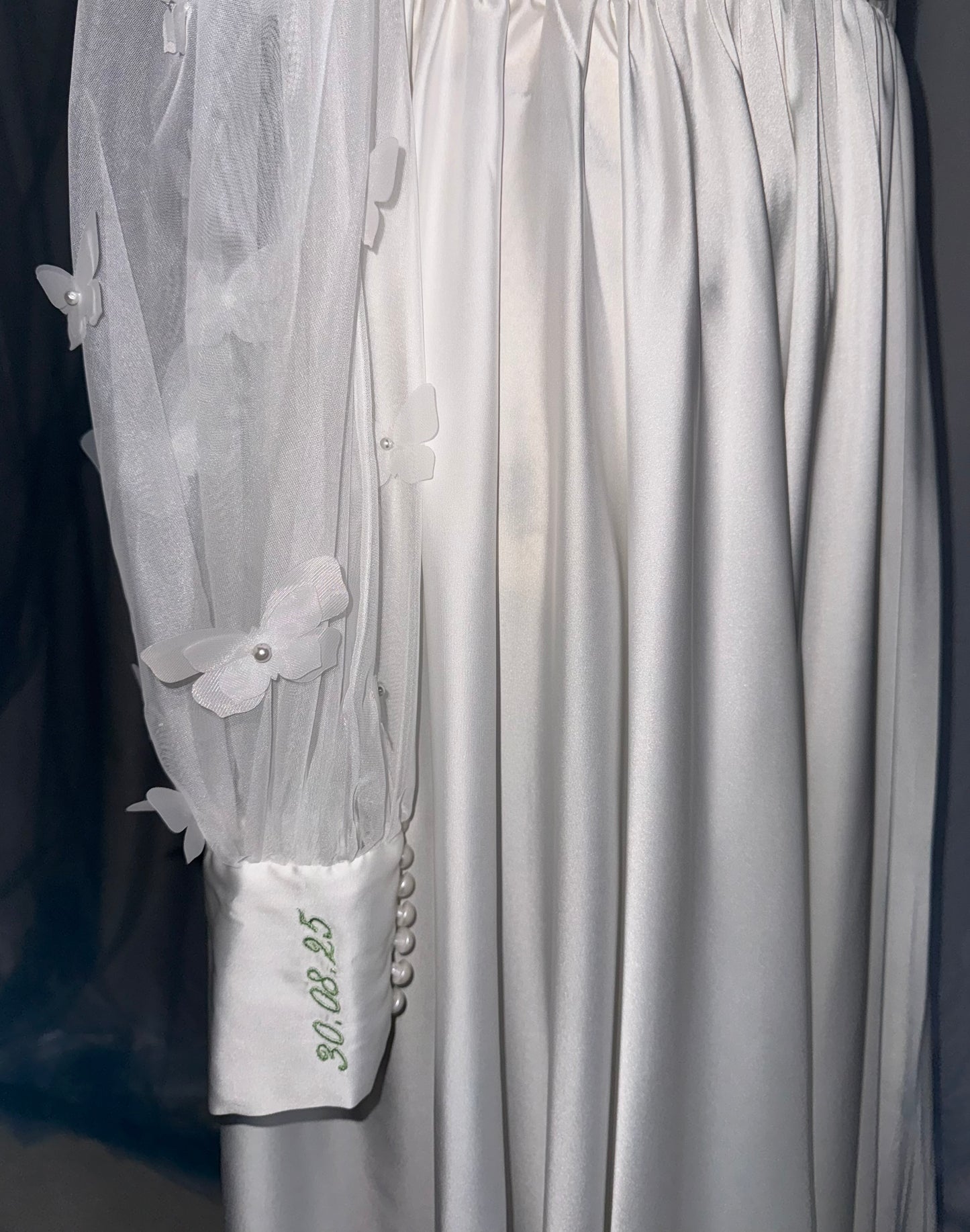 Silk Gown With Butterfly Tulle Sleeves