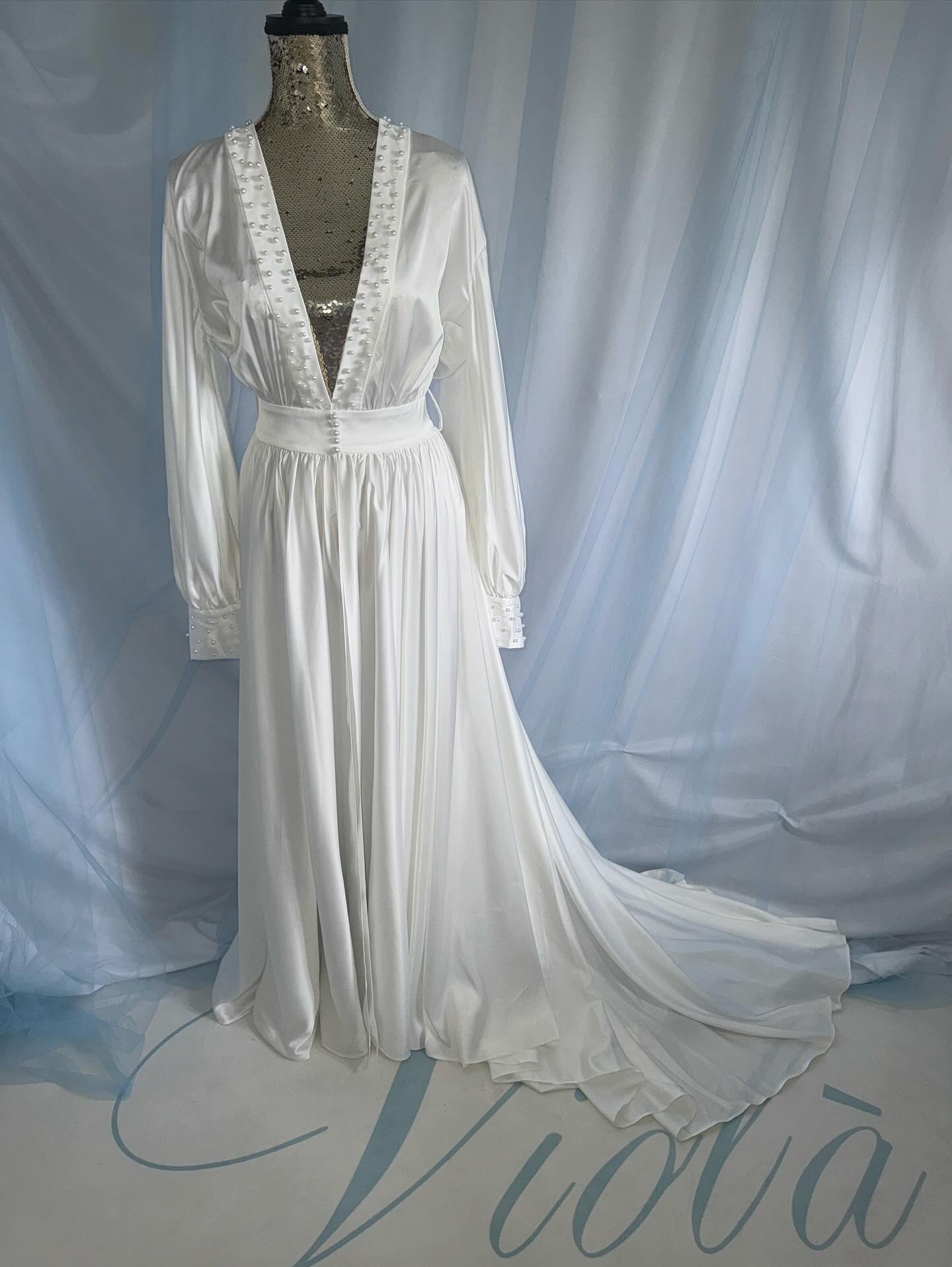 Pearl Trim Silk Gown