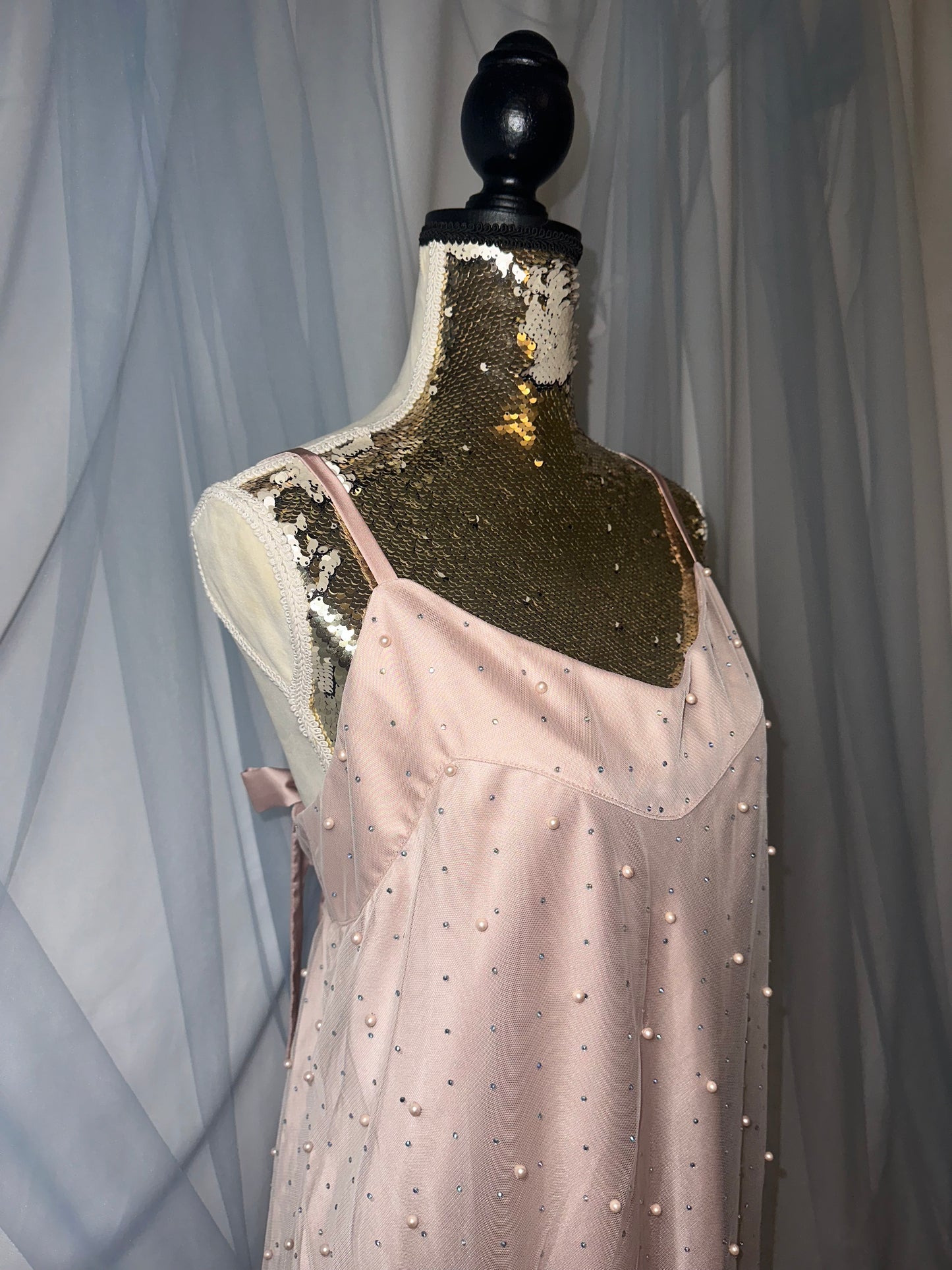 Blush Pink & Pearl Tulle Gown