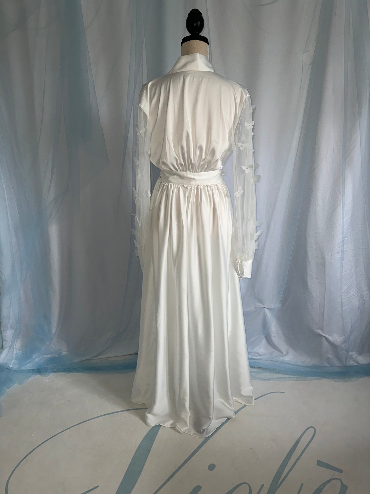 Silk Gown With Butterfly Tulle Sleeves