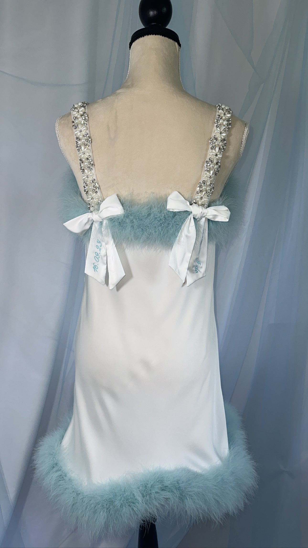 Blue Feather Trim Silk Cami