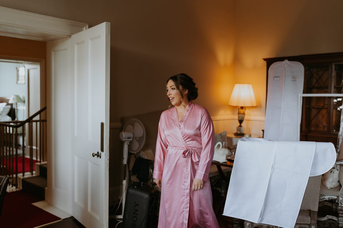 Blush Pink Robe & Ivory Trim
