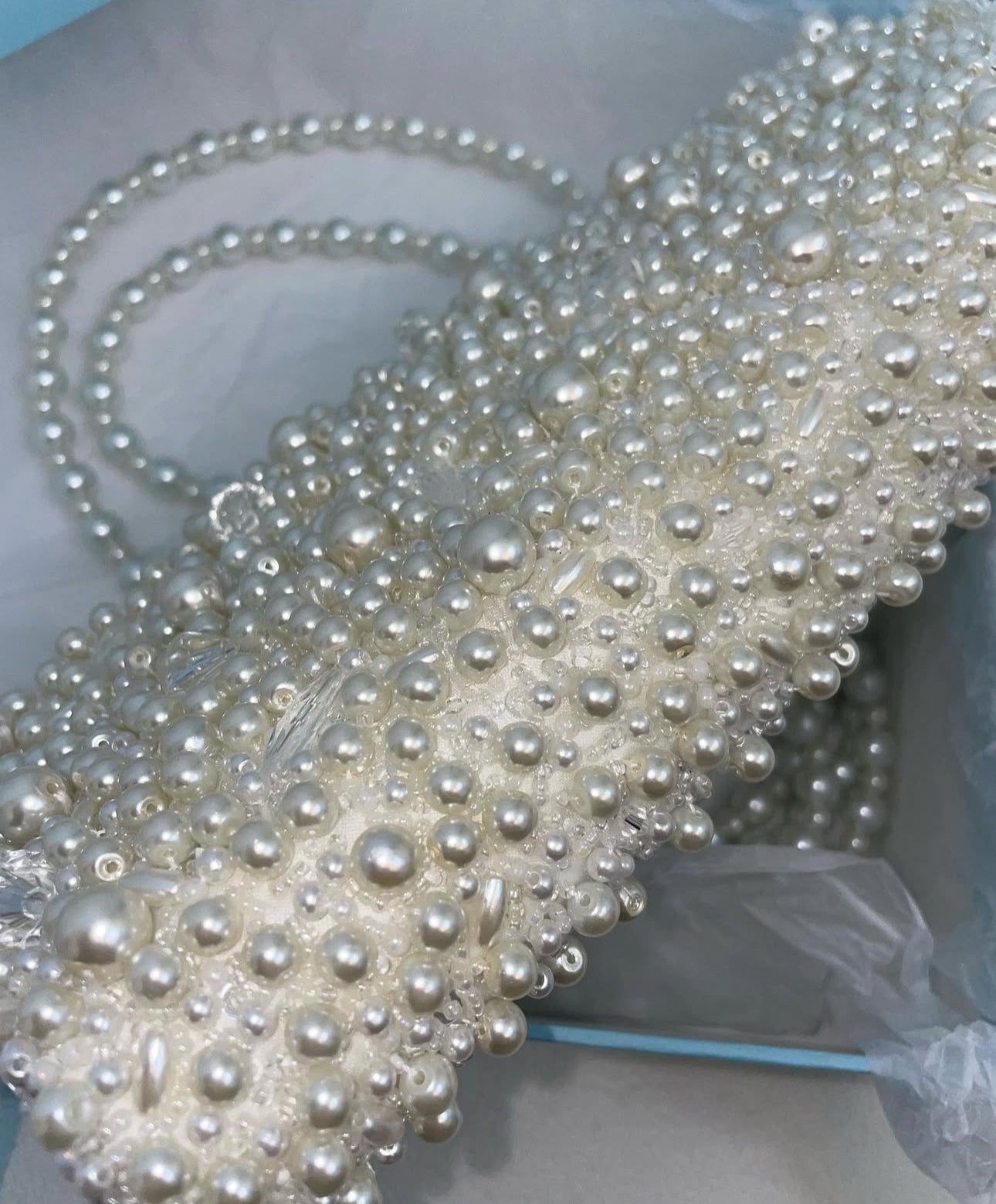 Ivory Lace Hand beaded pearl bag