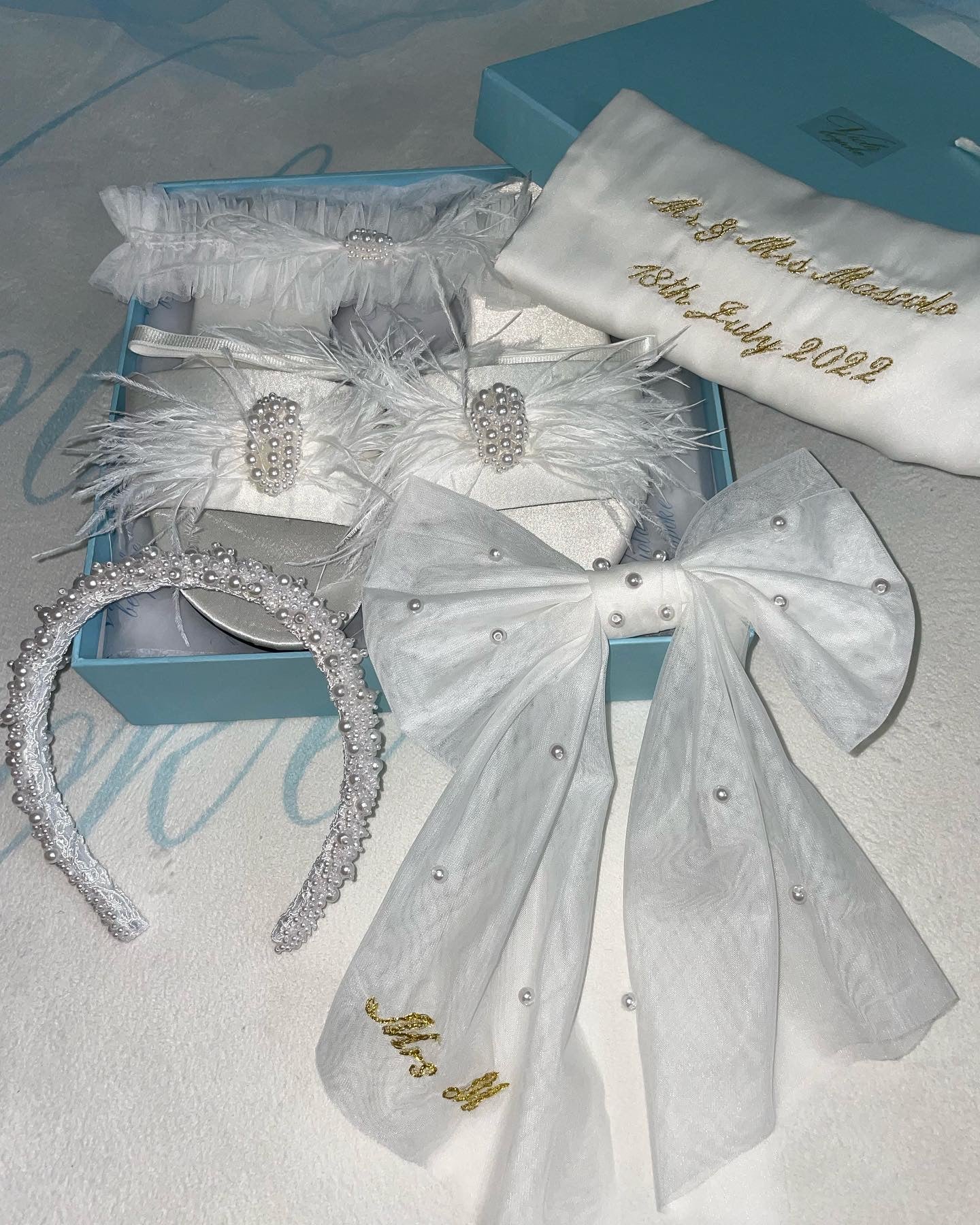Pearl & Ostrich Feather Bridal Set