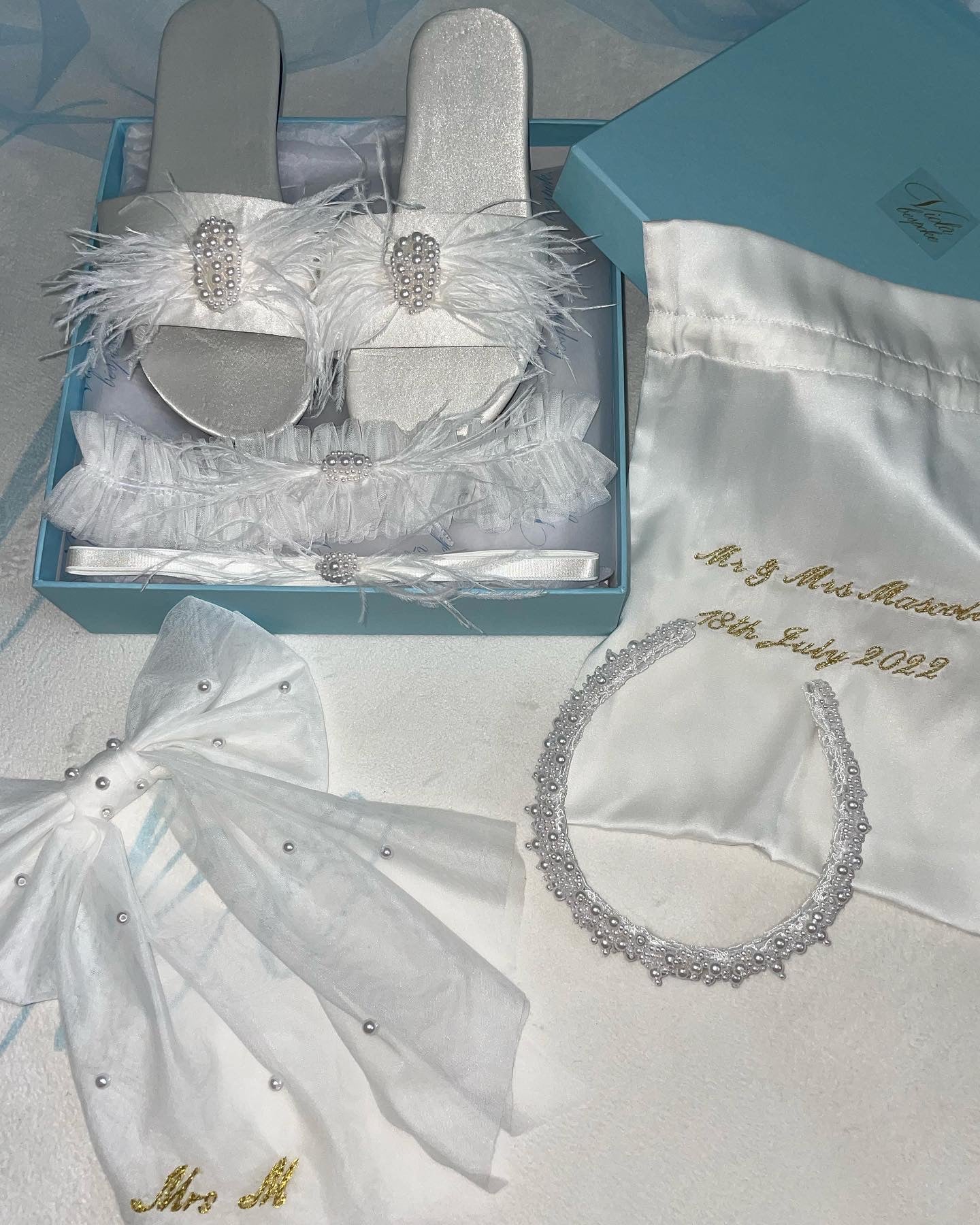 Ostrich Feather & Pearl Slippers