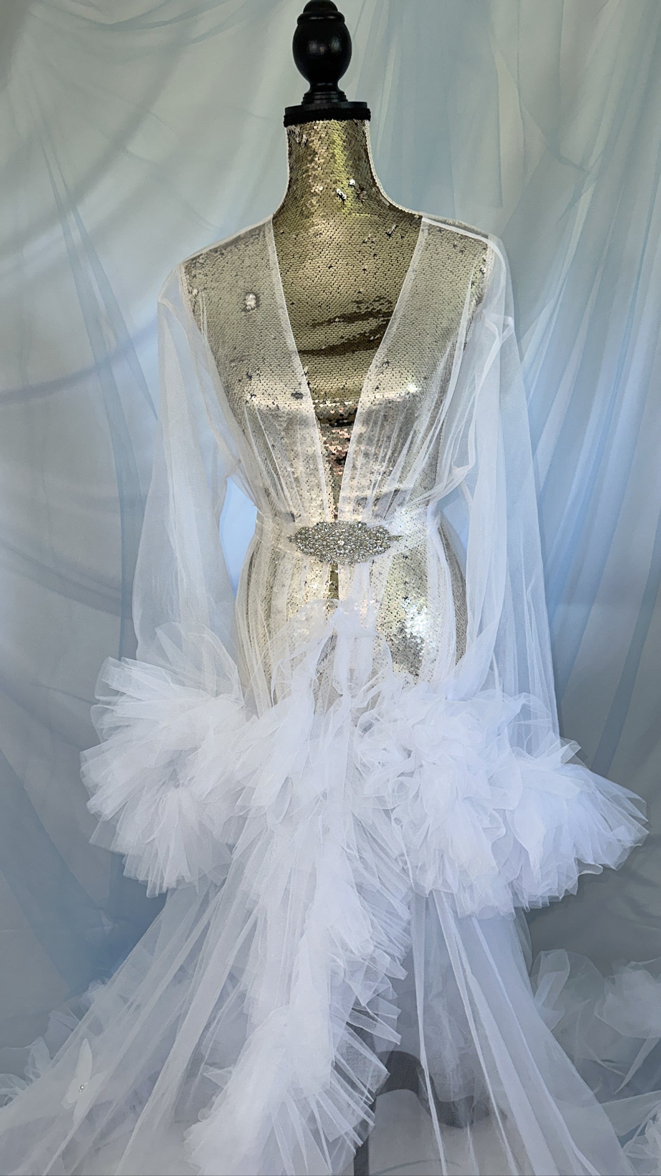 Ruffle Gown With Scattered Butterflies