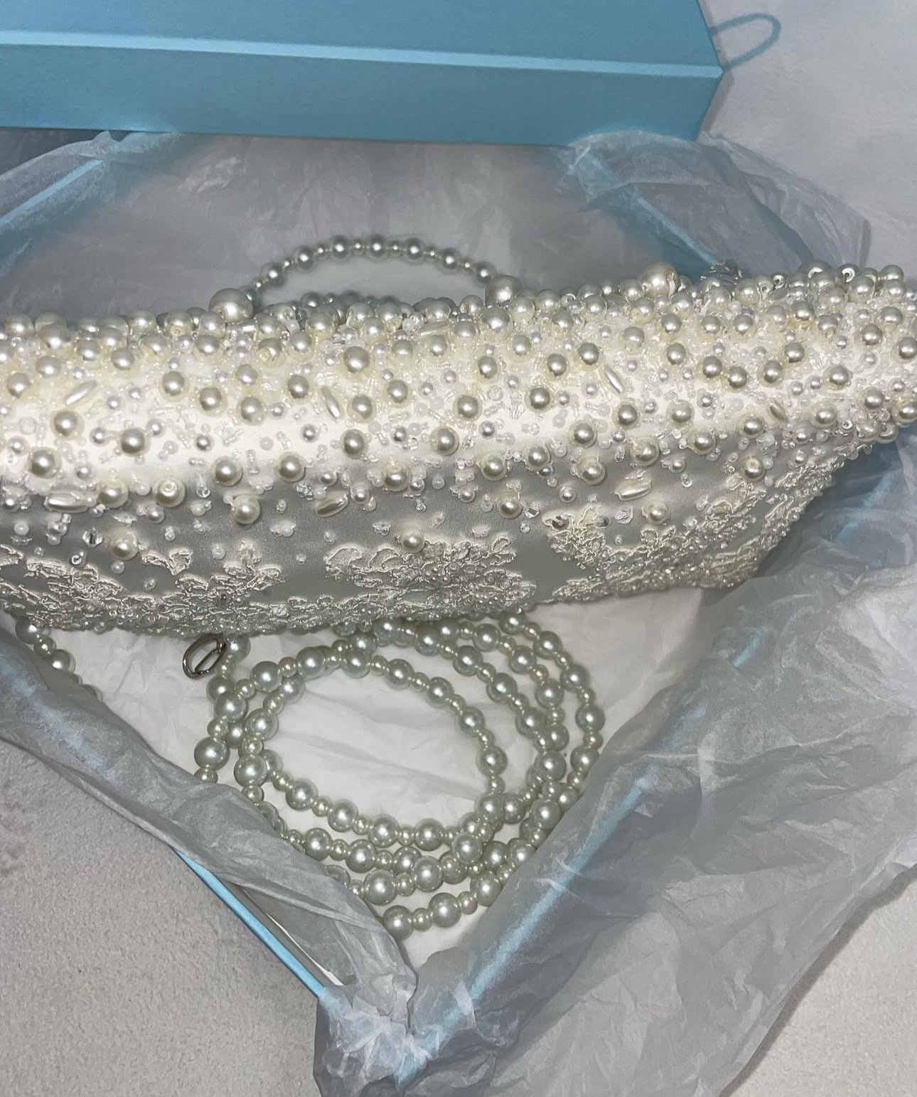 Ivory Lace Hand beaded pearl bag