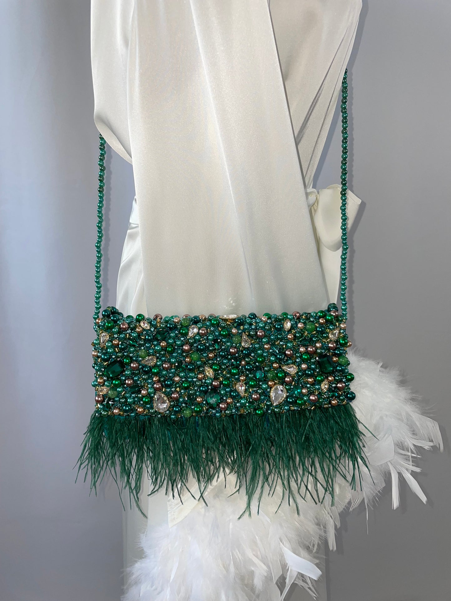 Green Hand beaded pearl bag