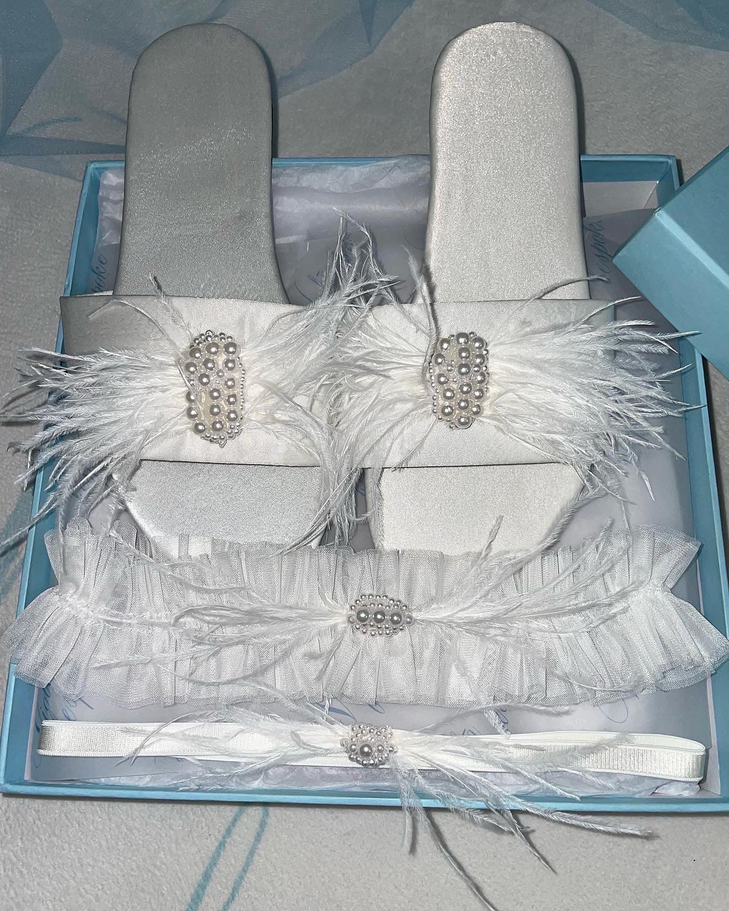 Ostrich Feather & Pearl Slippers