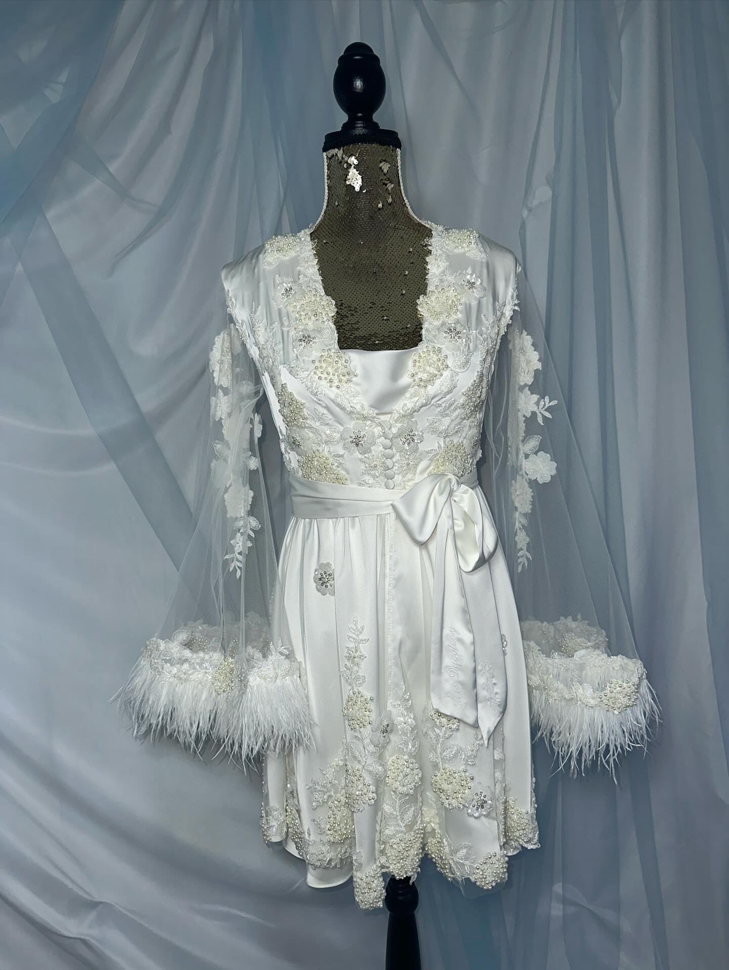 Fully Beaded Ostrich Feather Short Gown